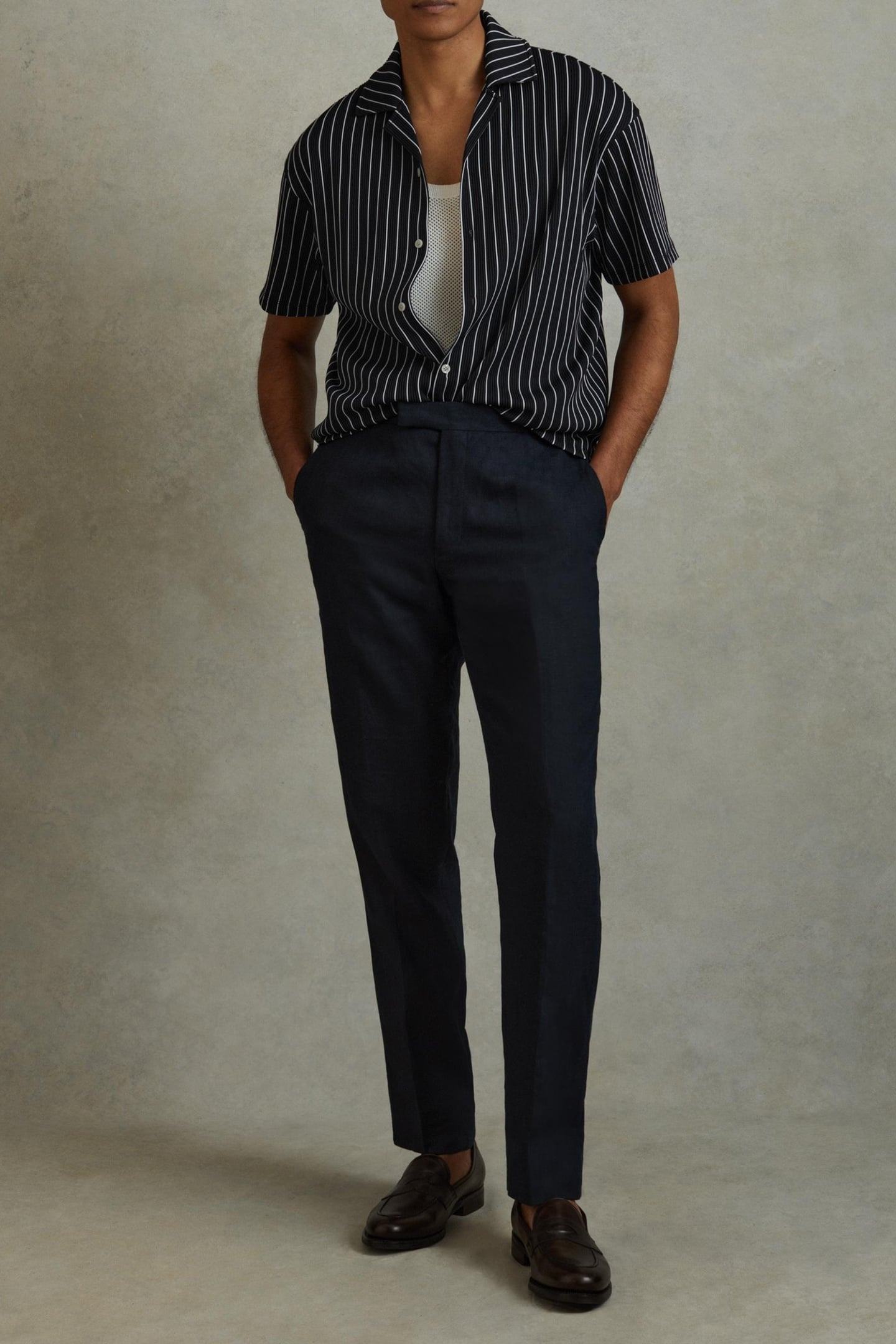 SS STRIPED RIB SHIRT NAVY/WHITE 1