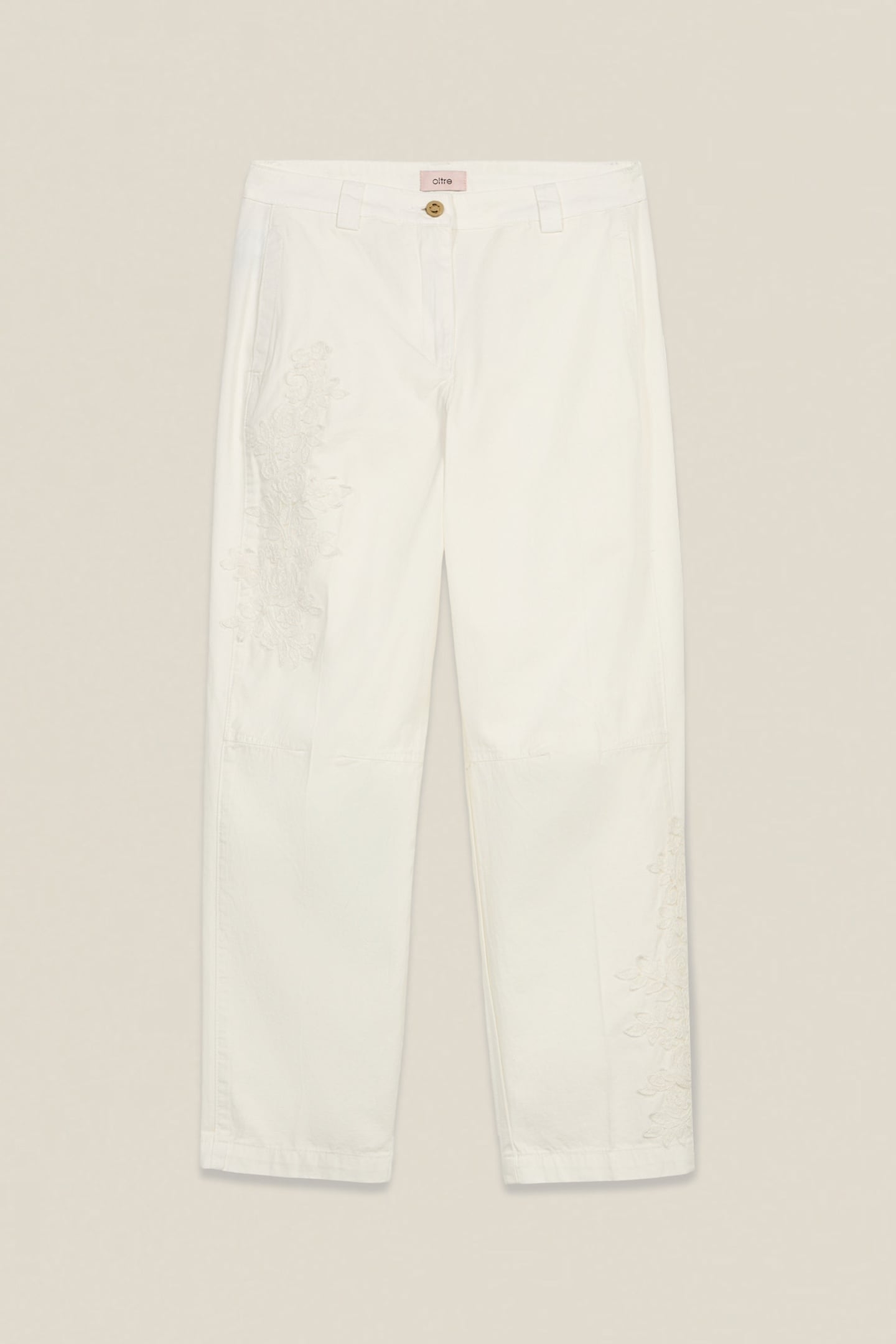 COTTON CHINOS WITH FLORAL EMBROIDERY WHITE 3