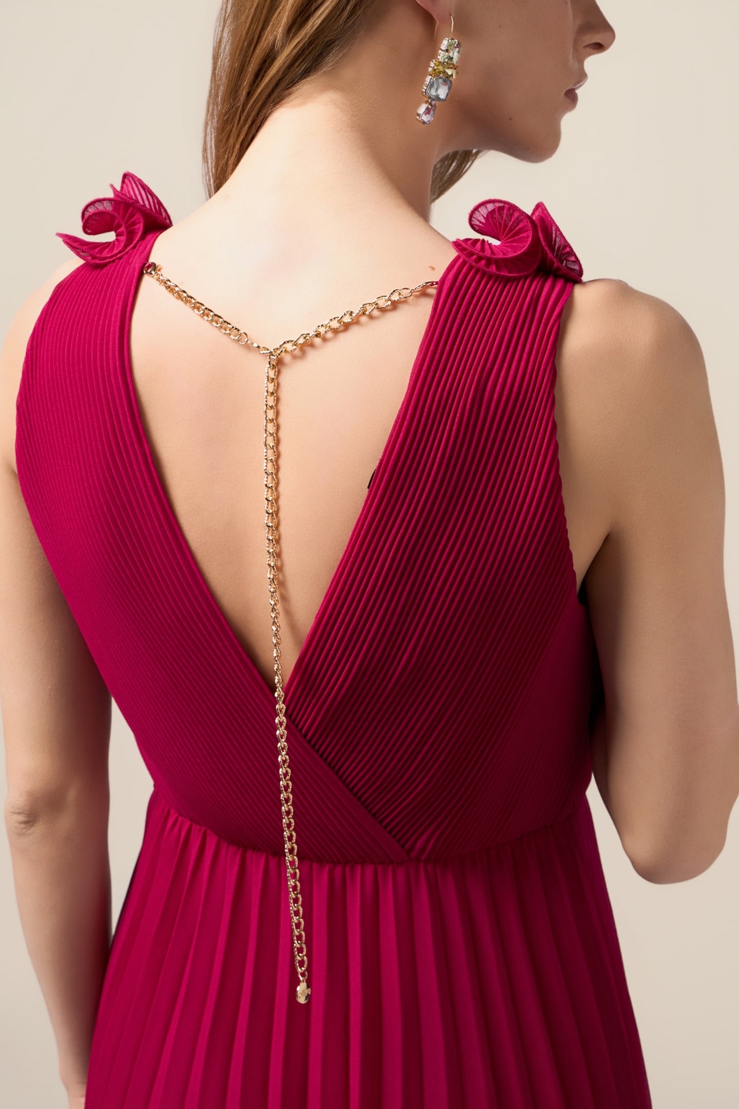 LONG PLEATED DRESS WITH RUFFLE FUCHSIA 3