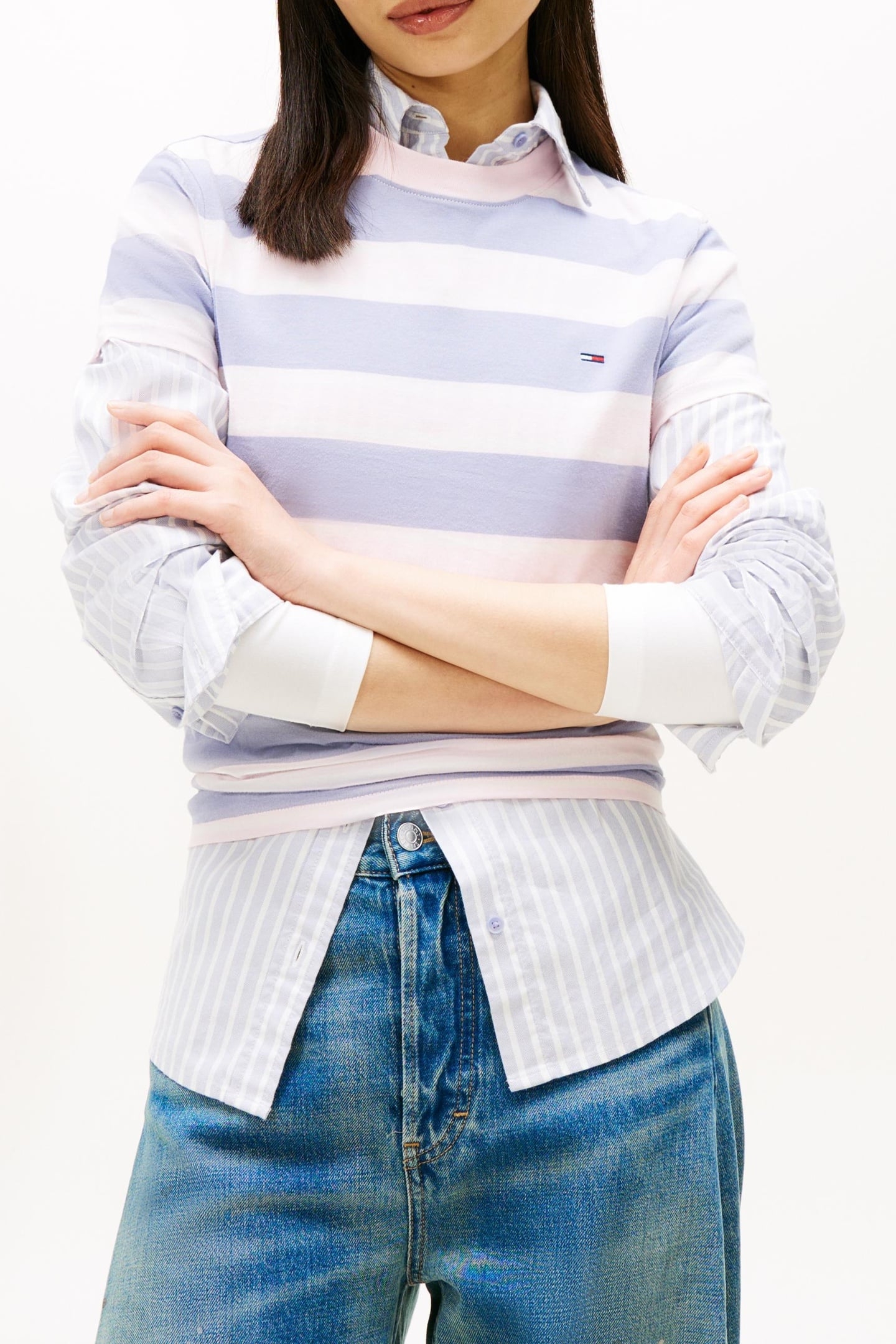 REGULAR FLAG JERSEY T-SHIRT PERIWINKLE DUST/MULTI STRIPE 1