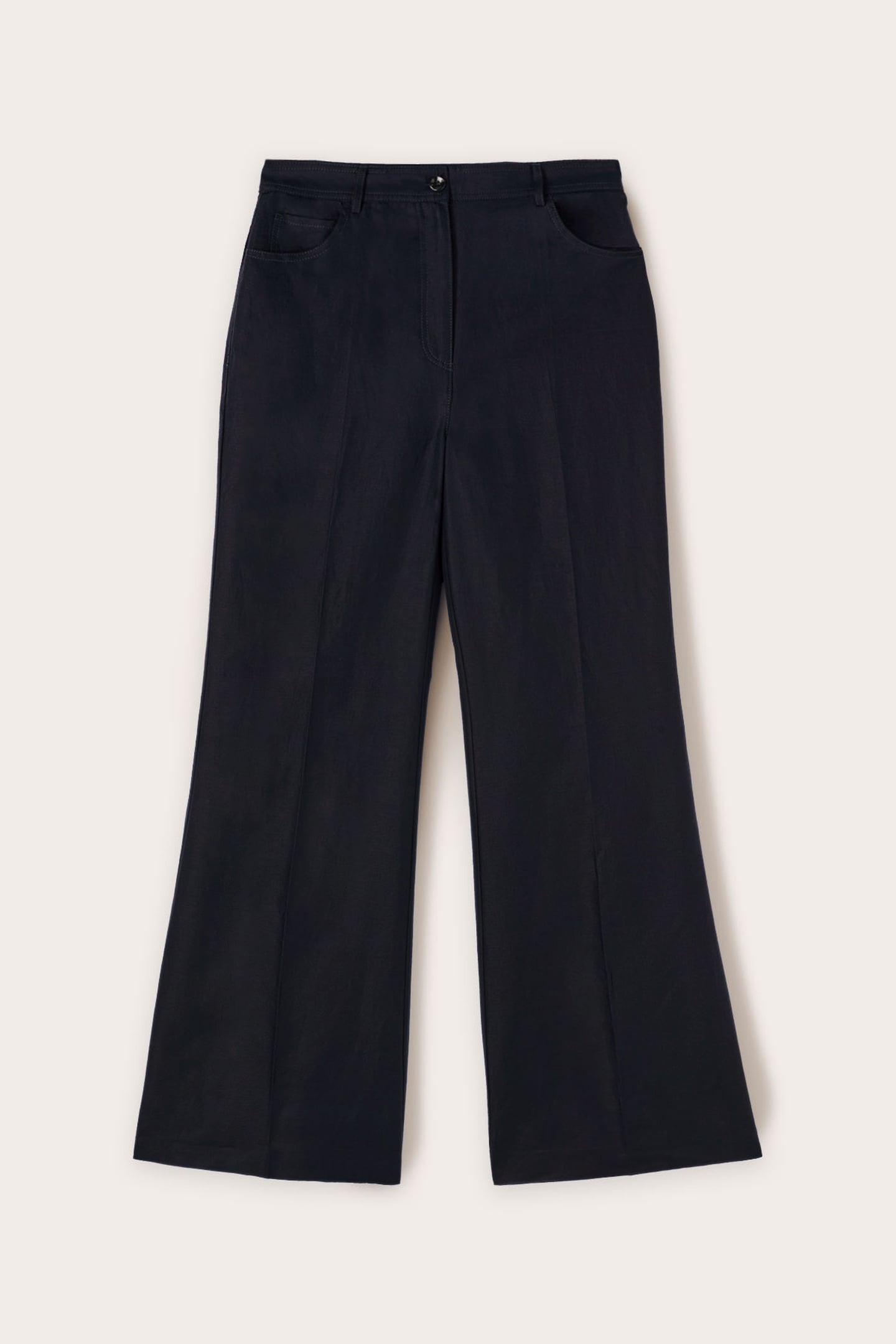 WIDE LEG LINEN BLEND TROUSERS BLUE 4