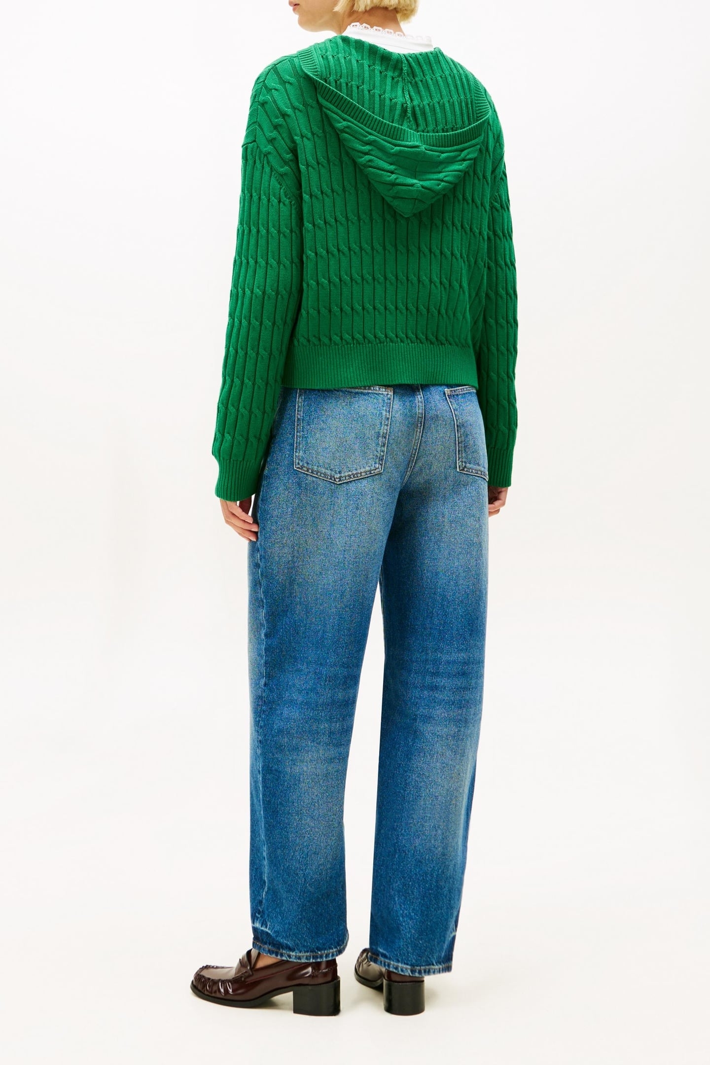 CABLE KNIT ZIP-THRU HOODY NOUVEAU GREEN 4