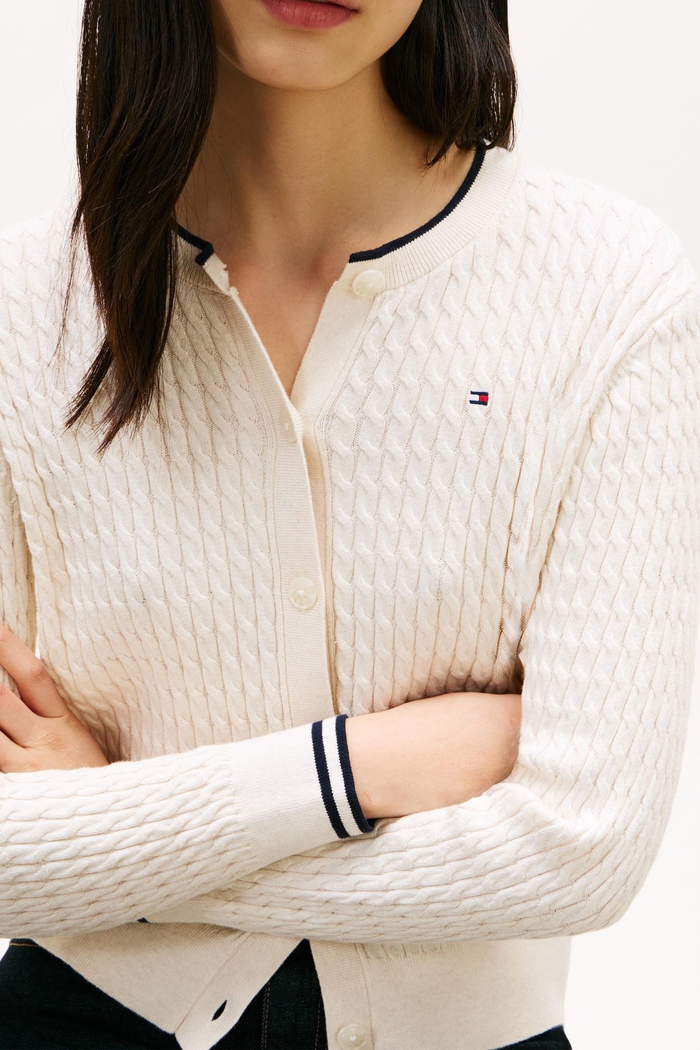 CABLE KNIT CARDIGAN IVORY PETAL TIPPING 2