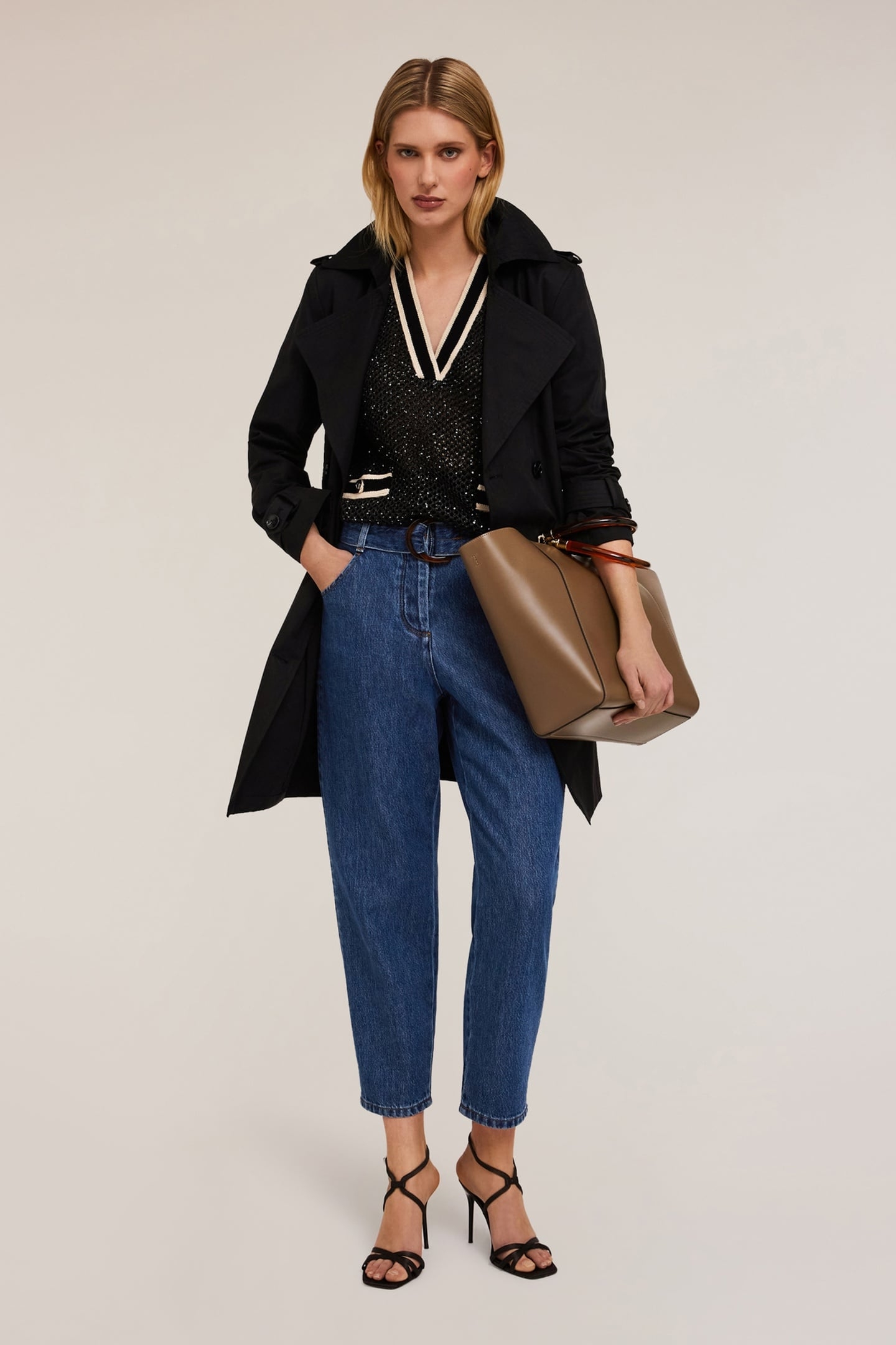 DOUBLE-BREASTED TECHNICAL FABRIC TRENCH-COAT BLACK 3