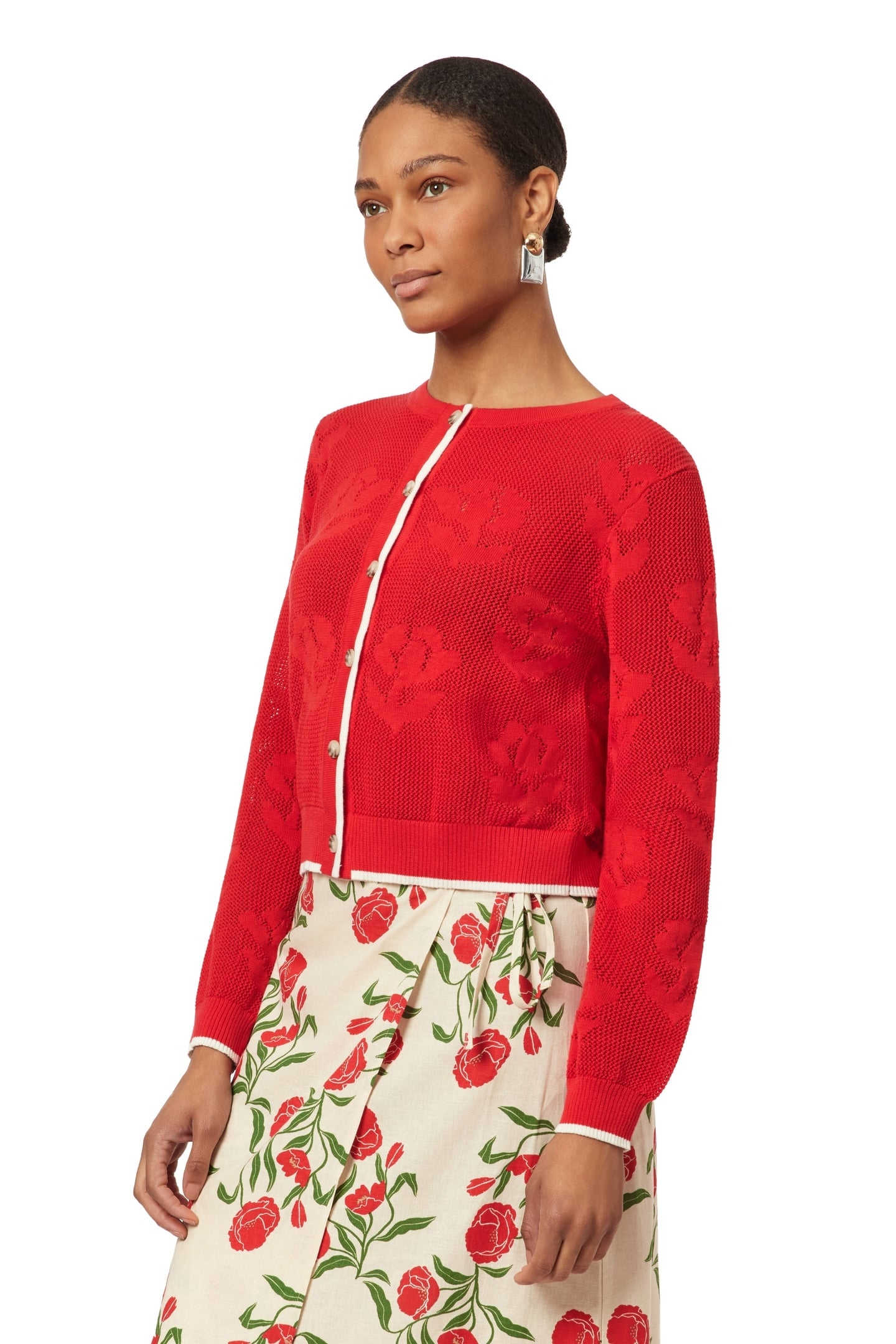 CREW NECK CARDIGAN POINSETTIA FLORAL 3