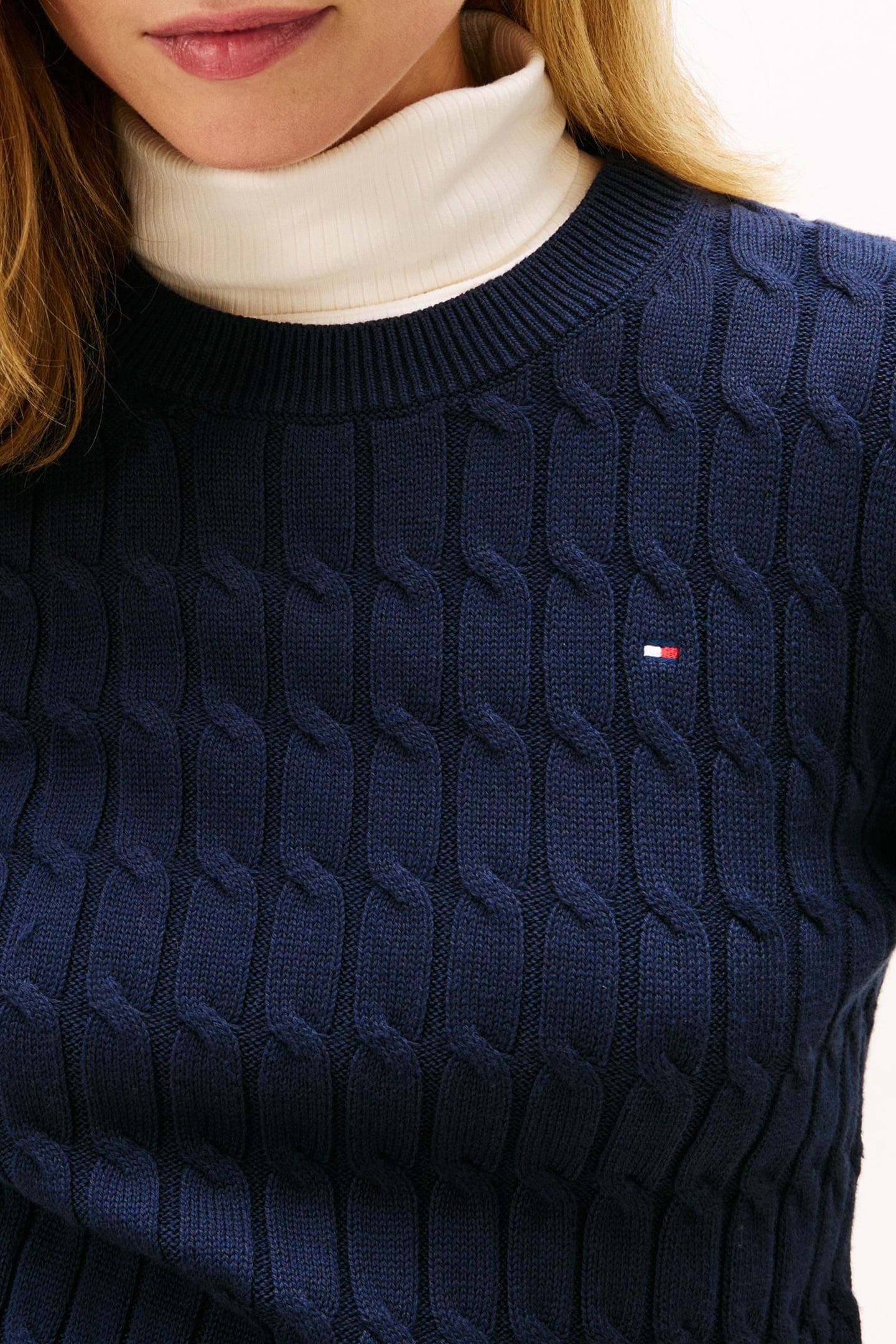 CABLE KNIT CREW NECK JUMPER DARK NIGHT NAVY 2