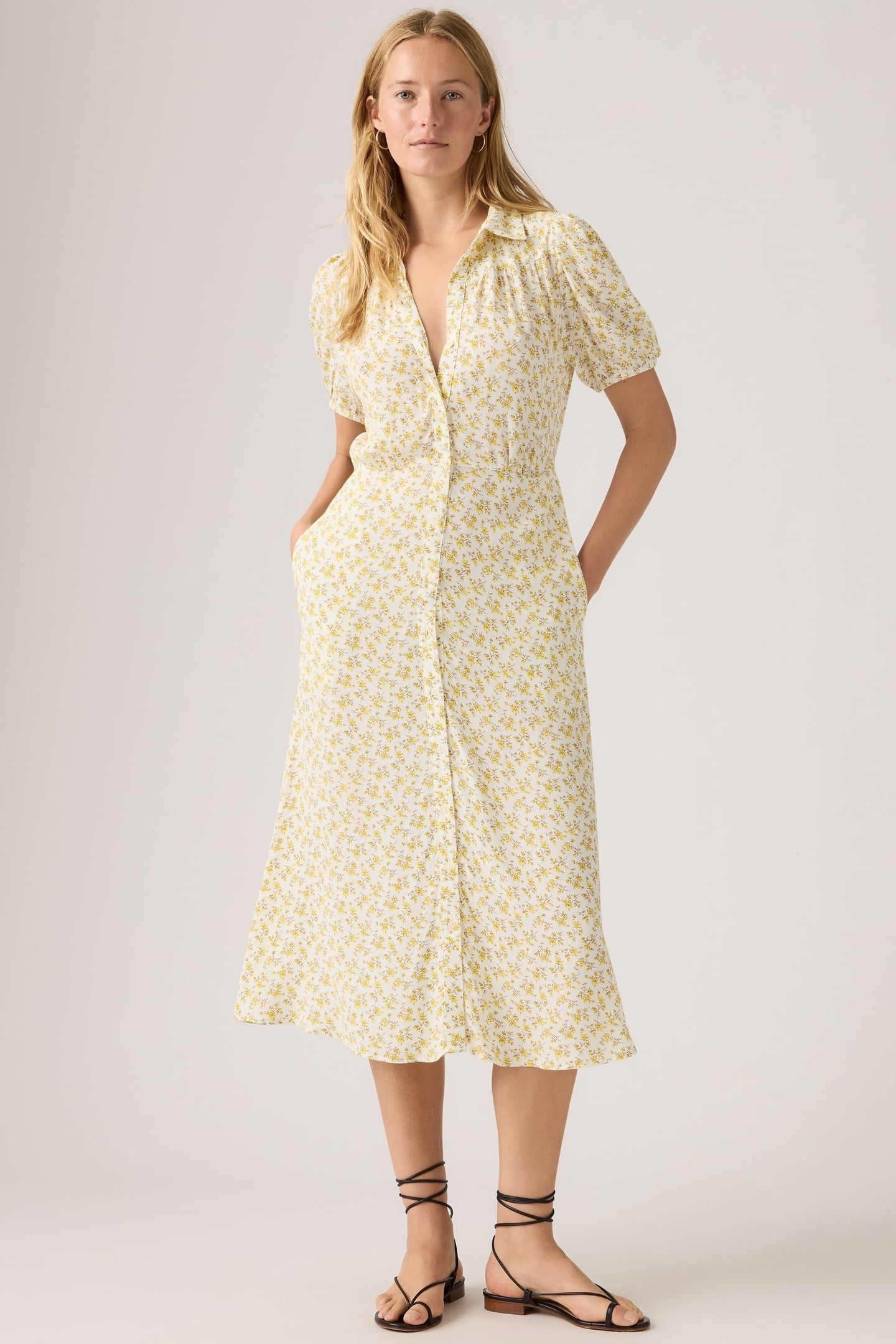 ROSA SHORT SLEEVE MIDI DRESS YELLOW 1