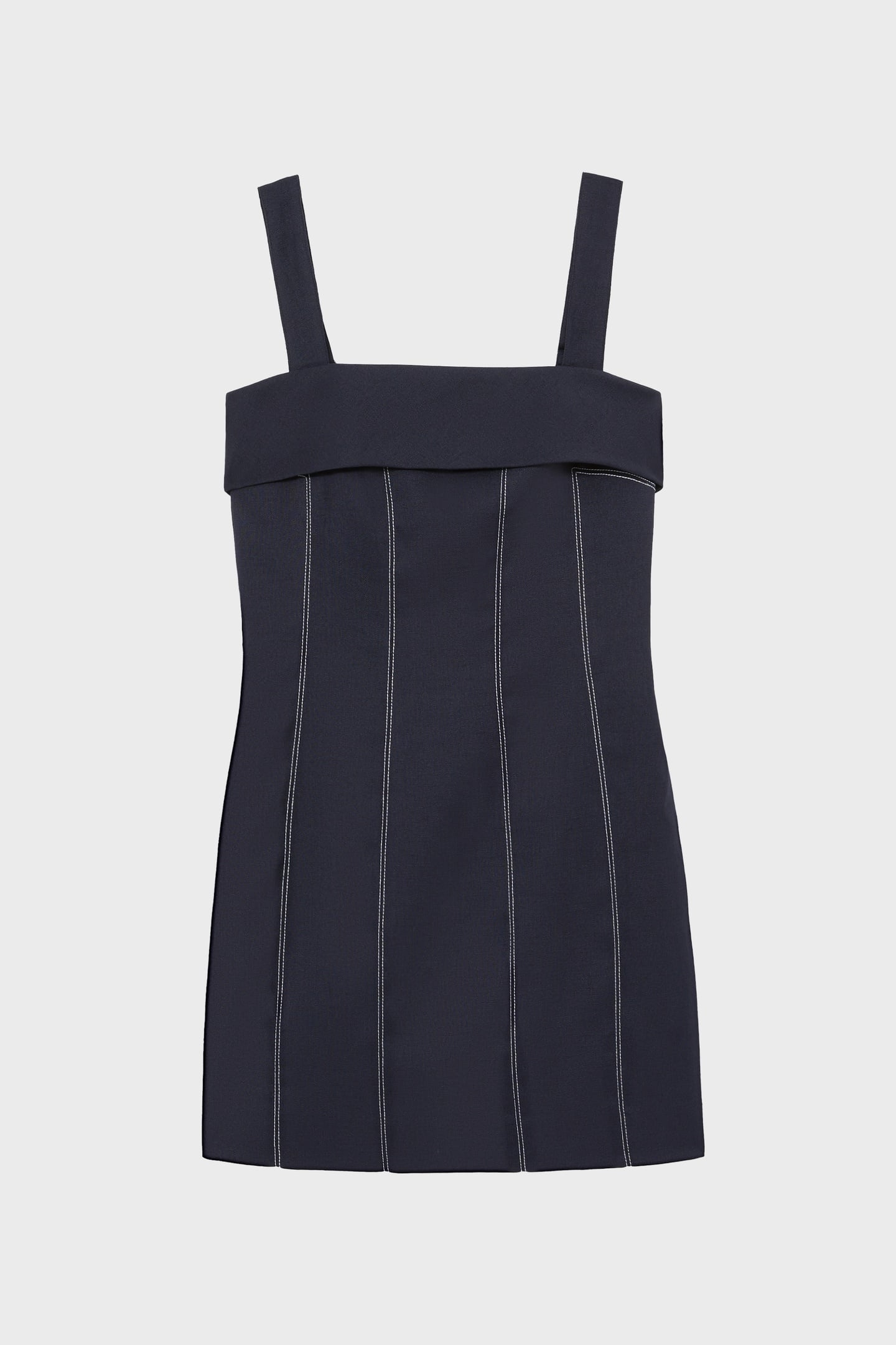 SHORT CONTRAST STITCH LINEN DRESS NAVY 4