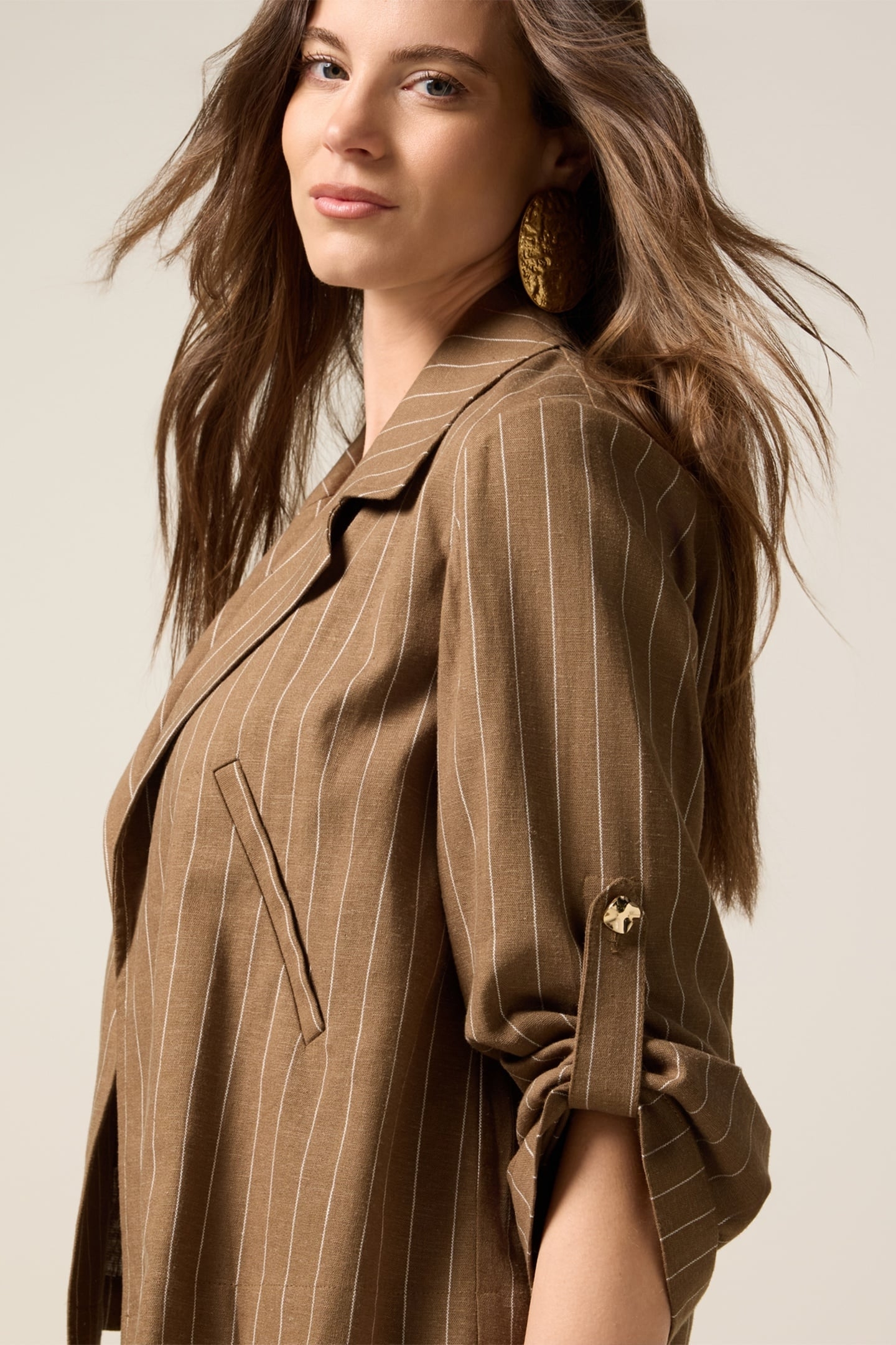 UNSTRUCTURED LINEN BLEND JACKET BROWN 4