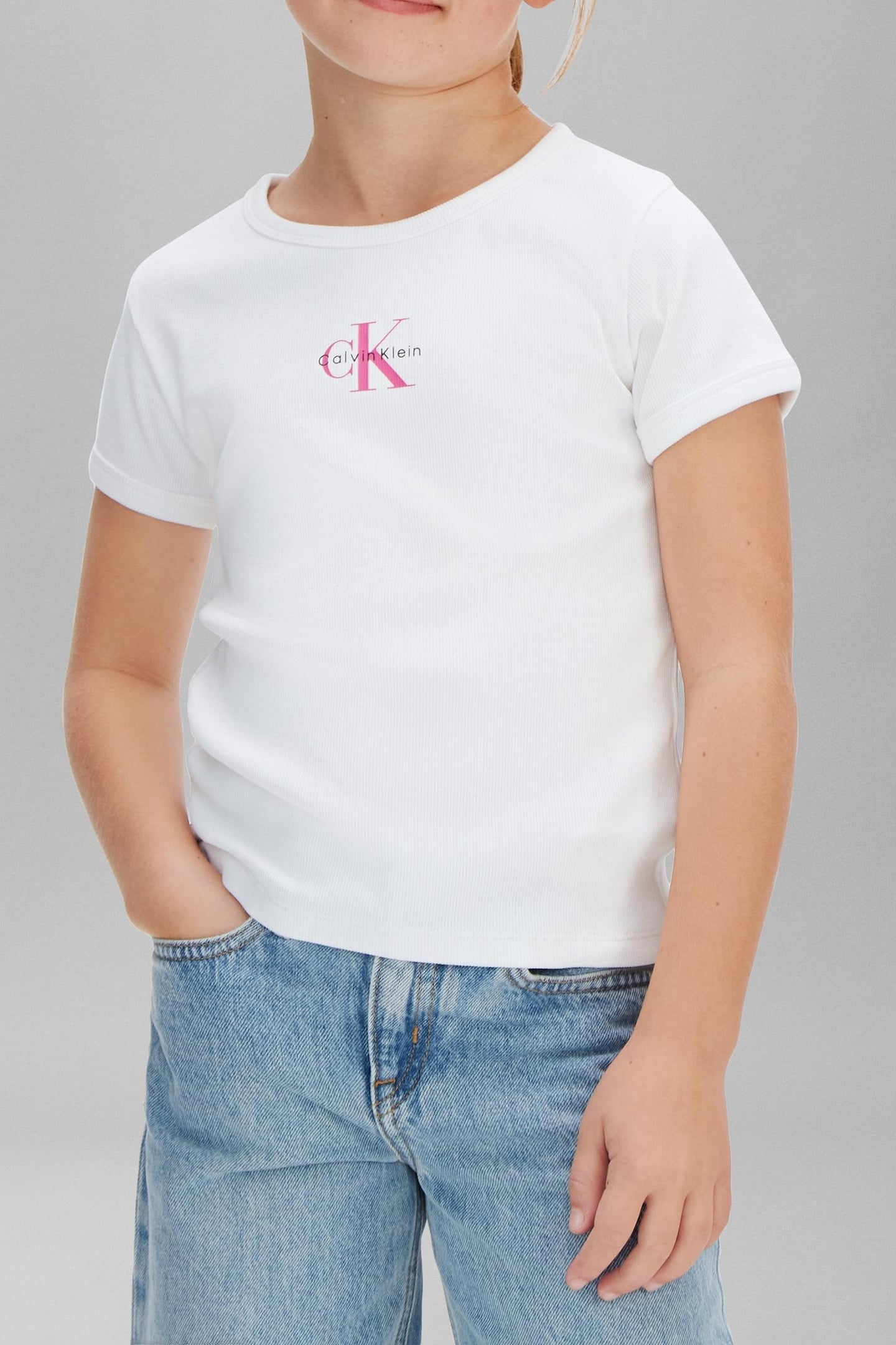 GIRLS MONOLOGO RIB BABY TEE BRIGHT WHITE 1