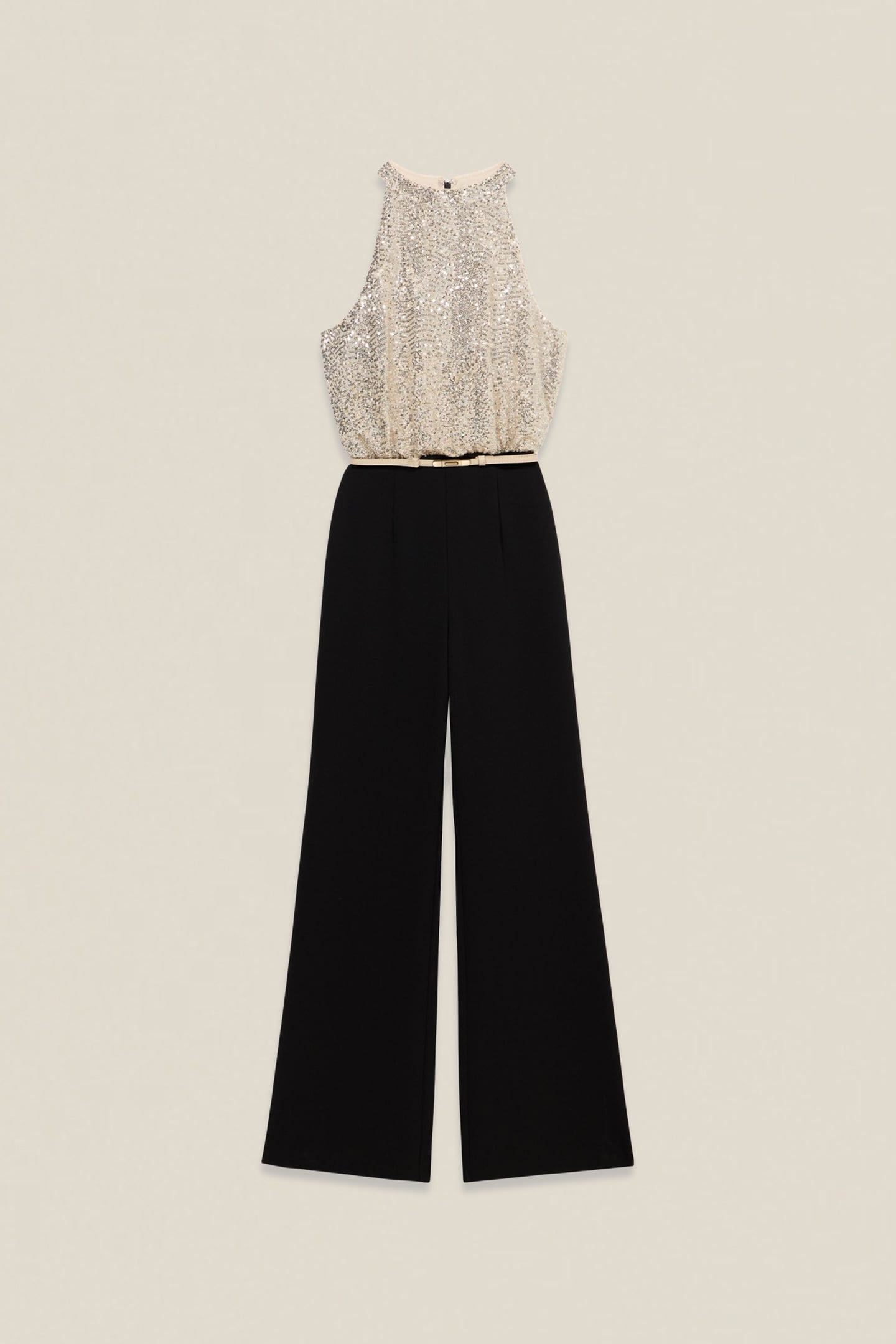 TWO-MATERIAL JUMPSUIT WITH SEQUIN TOP BLACK 4