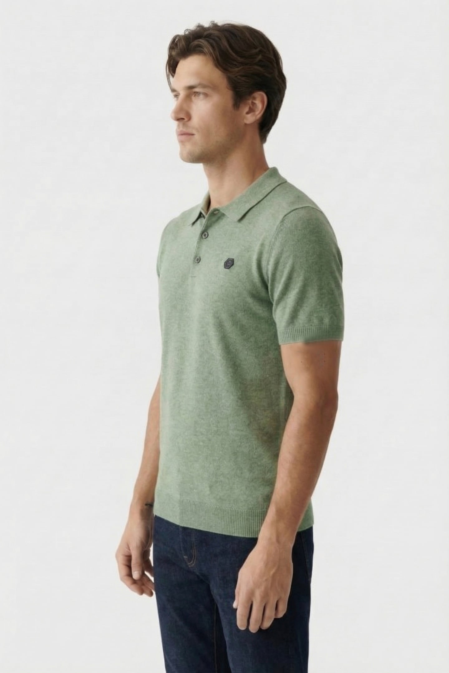 PULLOVER SHORT SLEEVE POLO MELANGE WITH LINEN GREEN 3