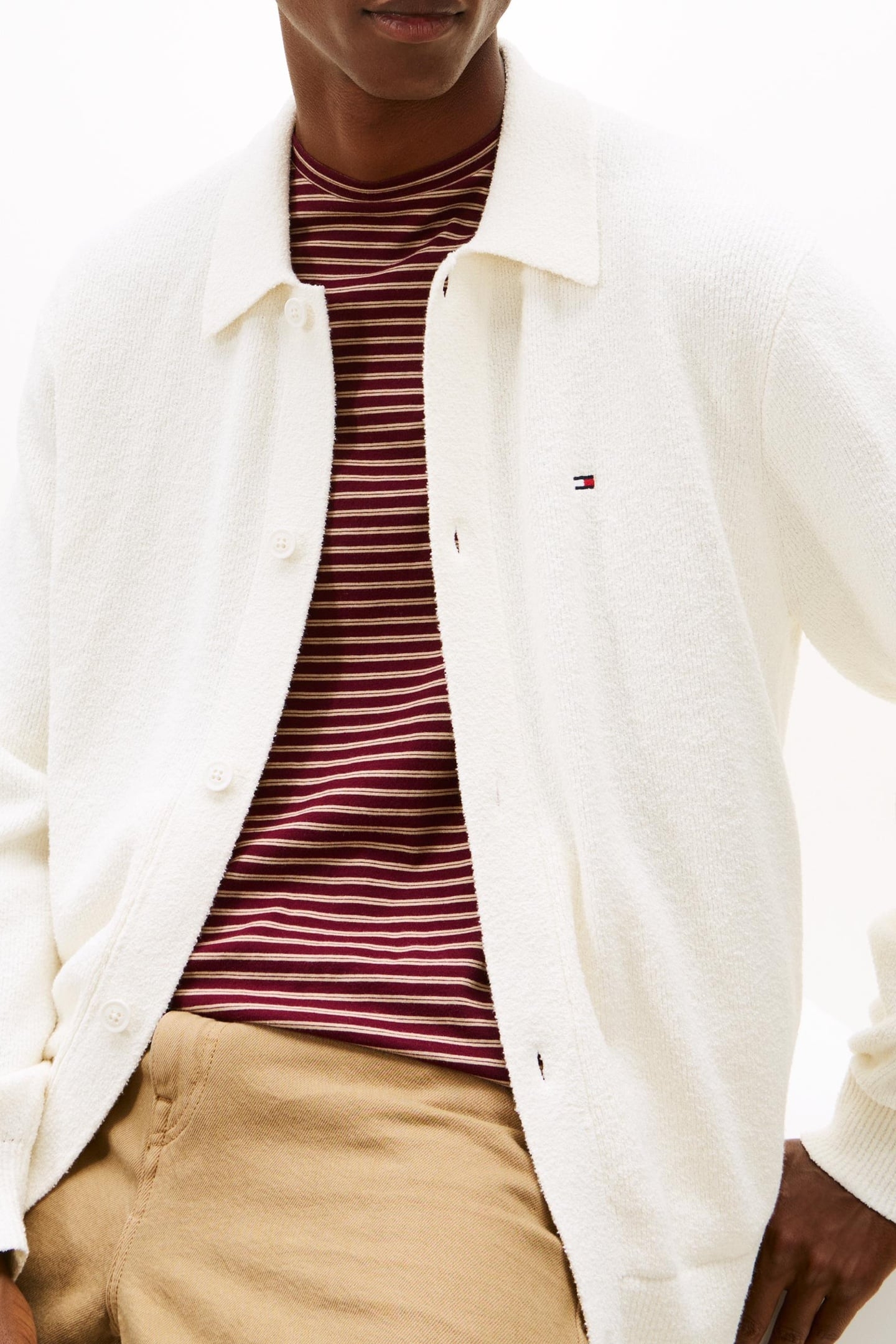 TEXTURED POLO CARDIGAN IVORY PETAL 4
