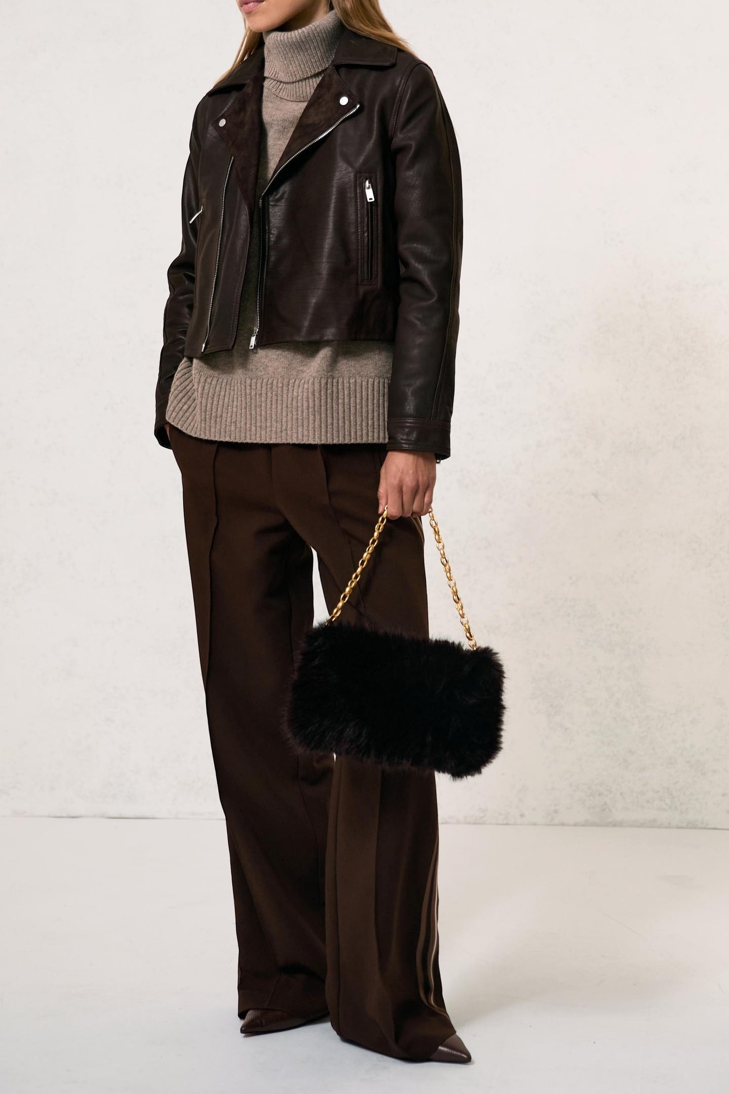 LEATHER BIKER JACKET CHOCOLATE BROWN 1