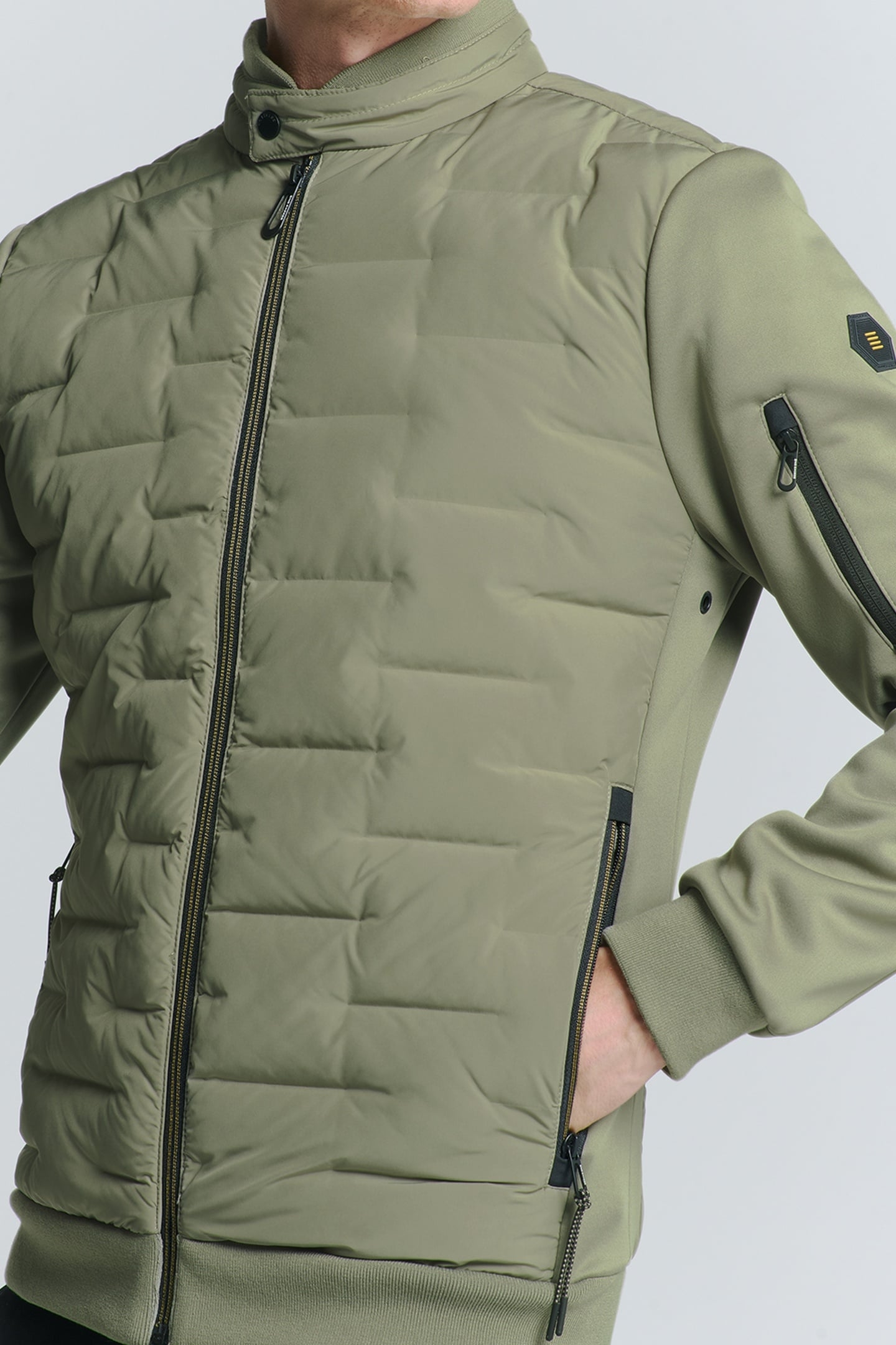 JACKET SHORT FIT SEALED KNITTED MIX LIGHT ARMY 7