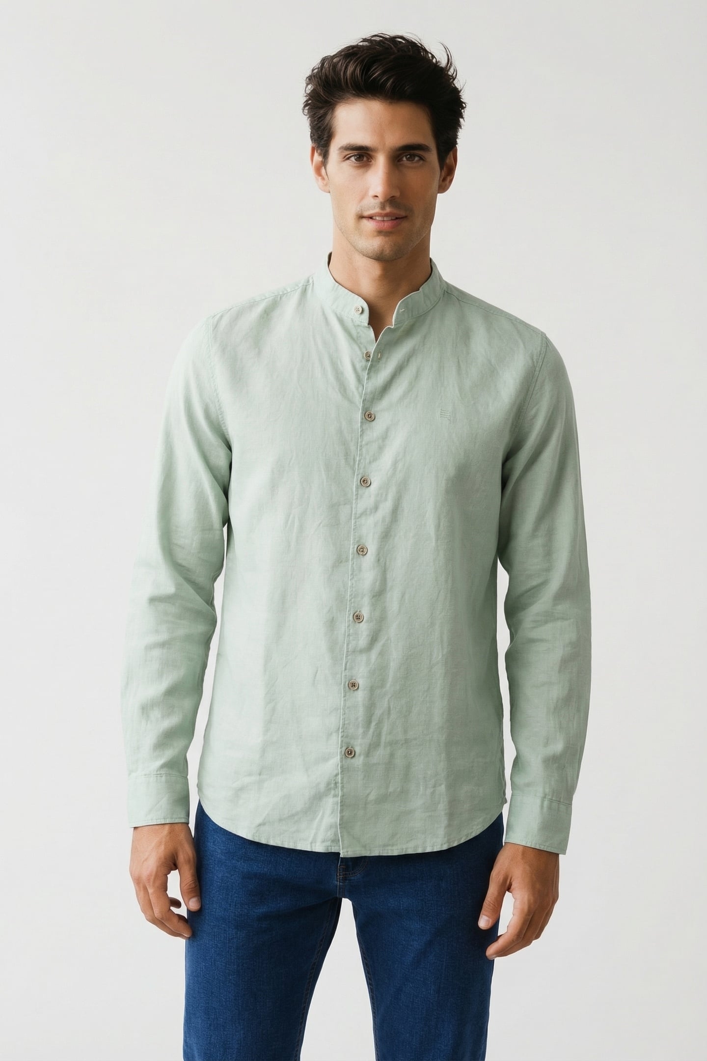SHIRT GRANDDAD SOLID WITH LINEN MINT 2