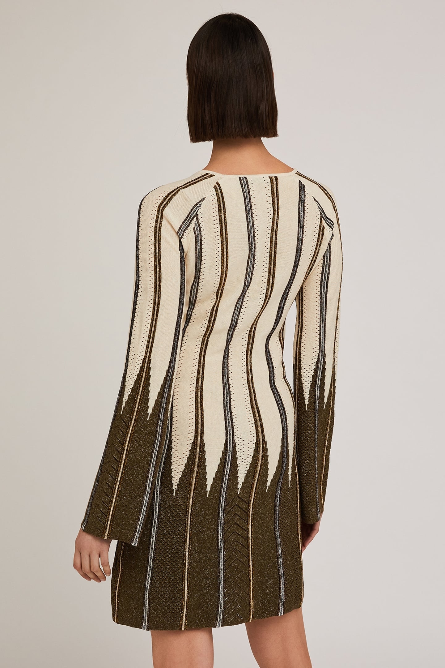 PLEATED EFFECT LUREX KNIT STRIPED DRESS MILITARY GREEN 2