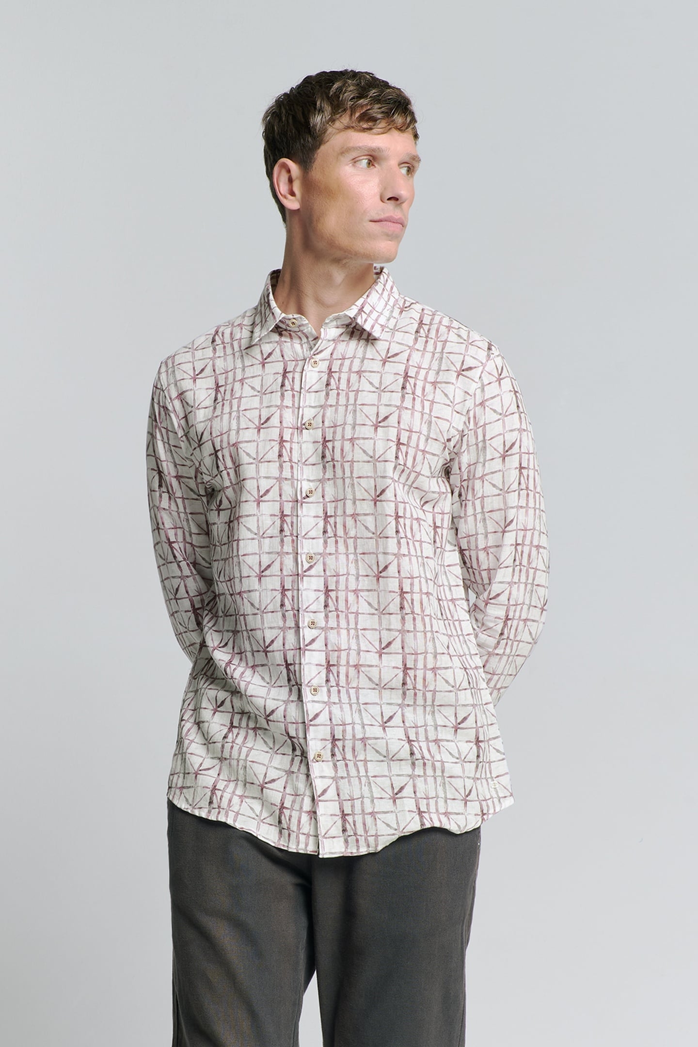 SHIRT ALLOVER PRINTED WITH LINEN MAUVE 1