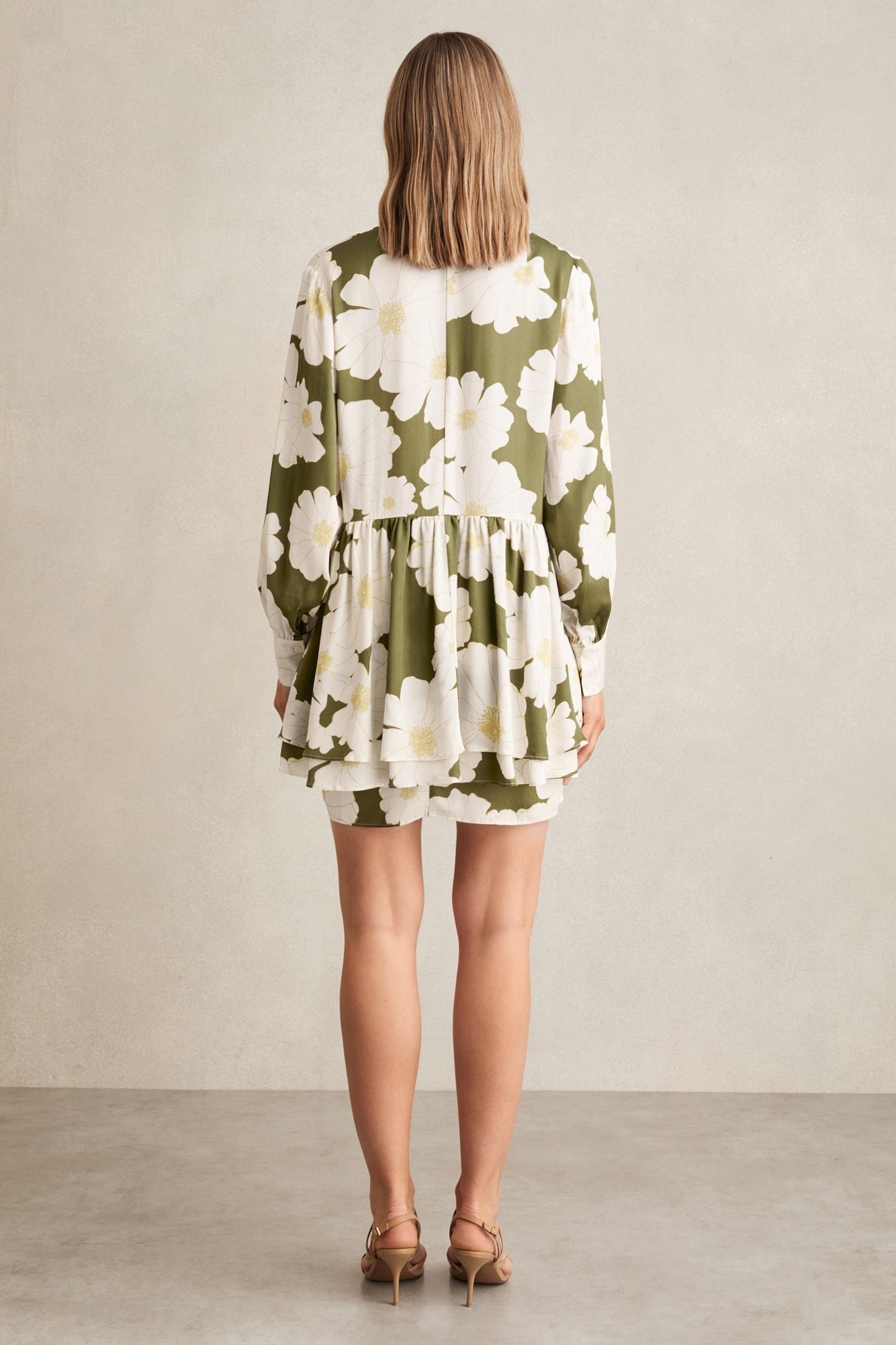 FLORAL PRINTED SWING DRESS IVORY/GREEN 2