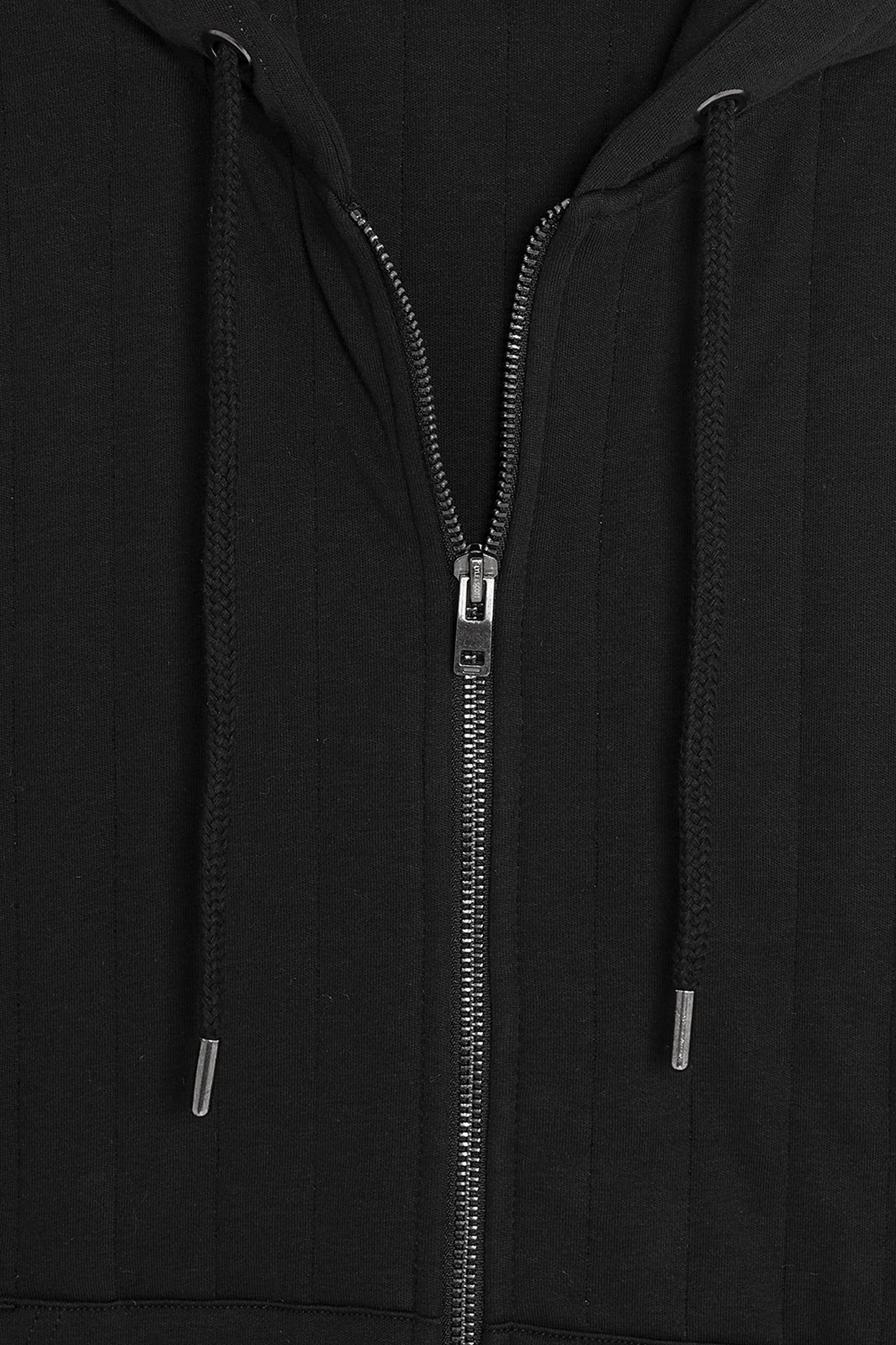 QUILTED ZIP THROUGH HOODIE JET BLACK 3
