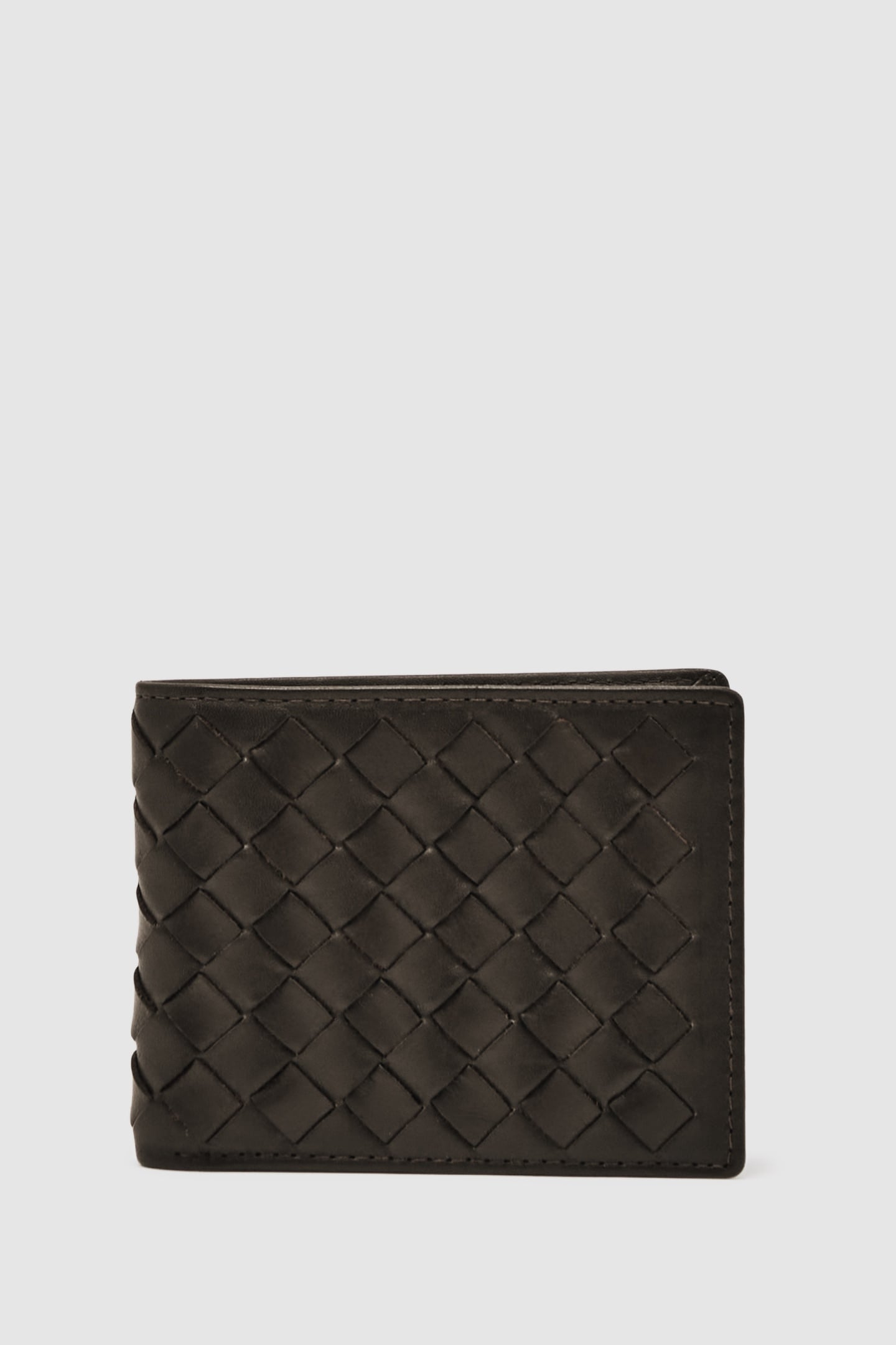 LARGE LATTICE STRUCTURED LEATHER WALLET DARK BROWN 2