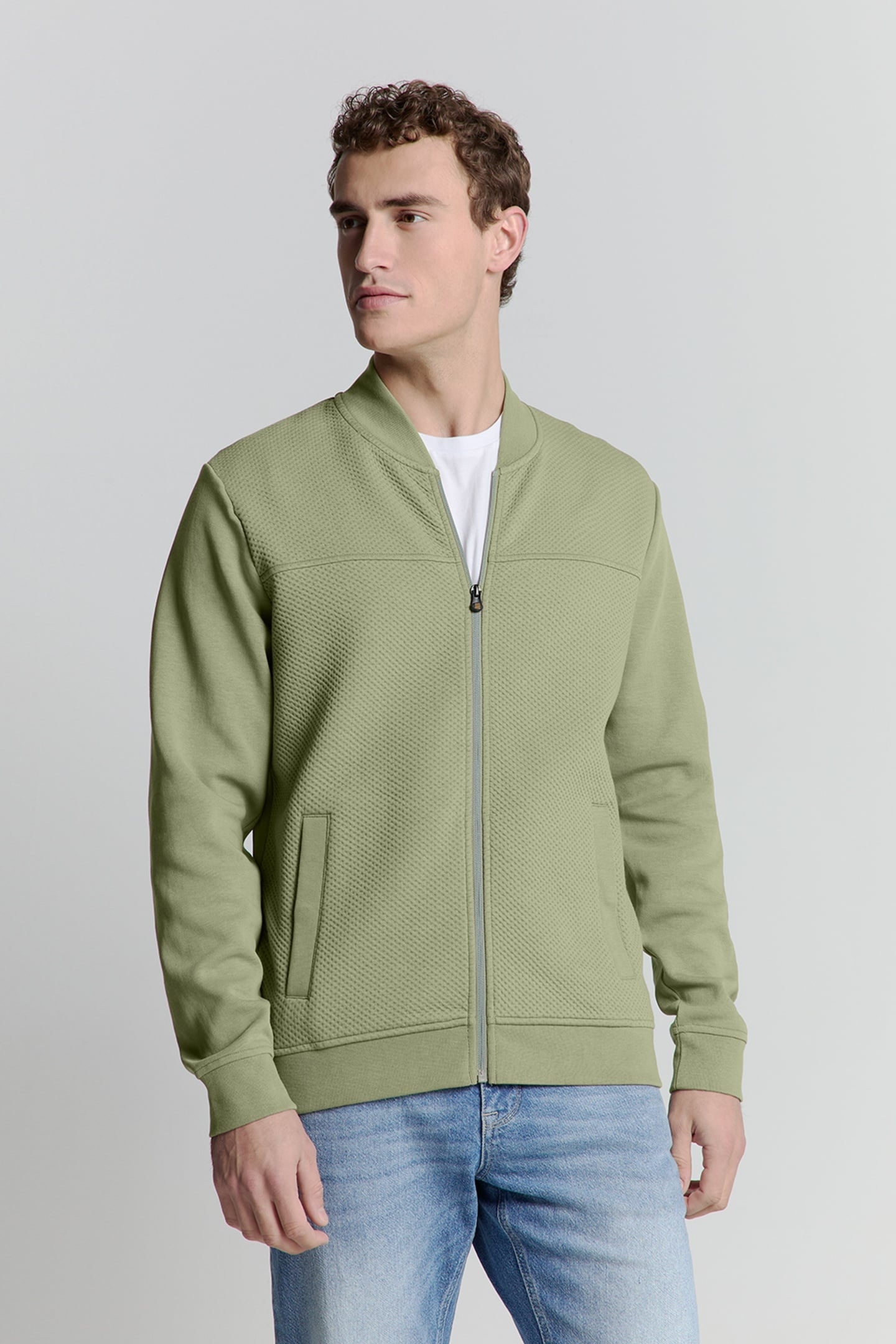 SWEATER FULL ZIPPER JACQUARD MIX BOMBER LIGHT ARMY 1