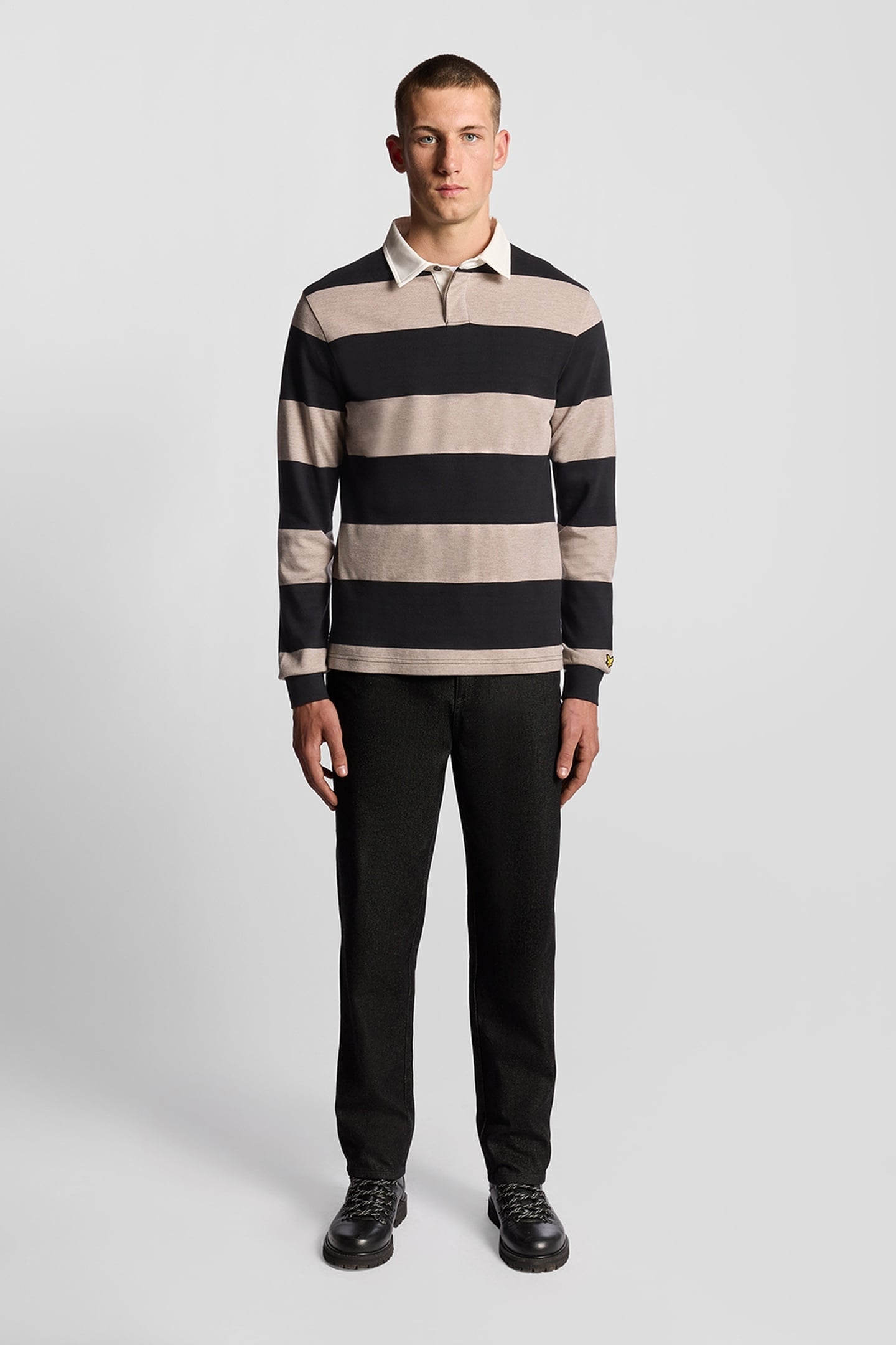 STRIPED RUGBY POLO SHIRT JET BLACK/WHITE HEATHER 1