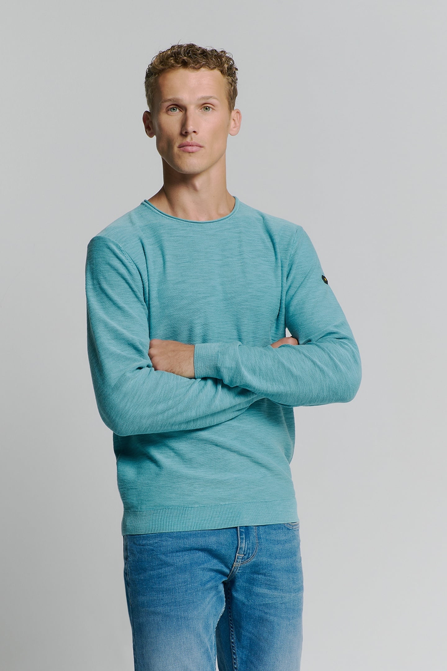 PULLOVER CREWNECK GARMENT DYED + STONE WASHED SEABLUE 1