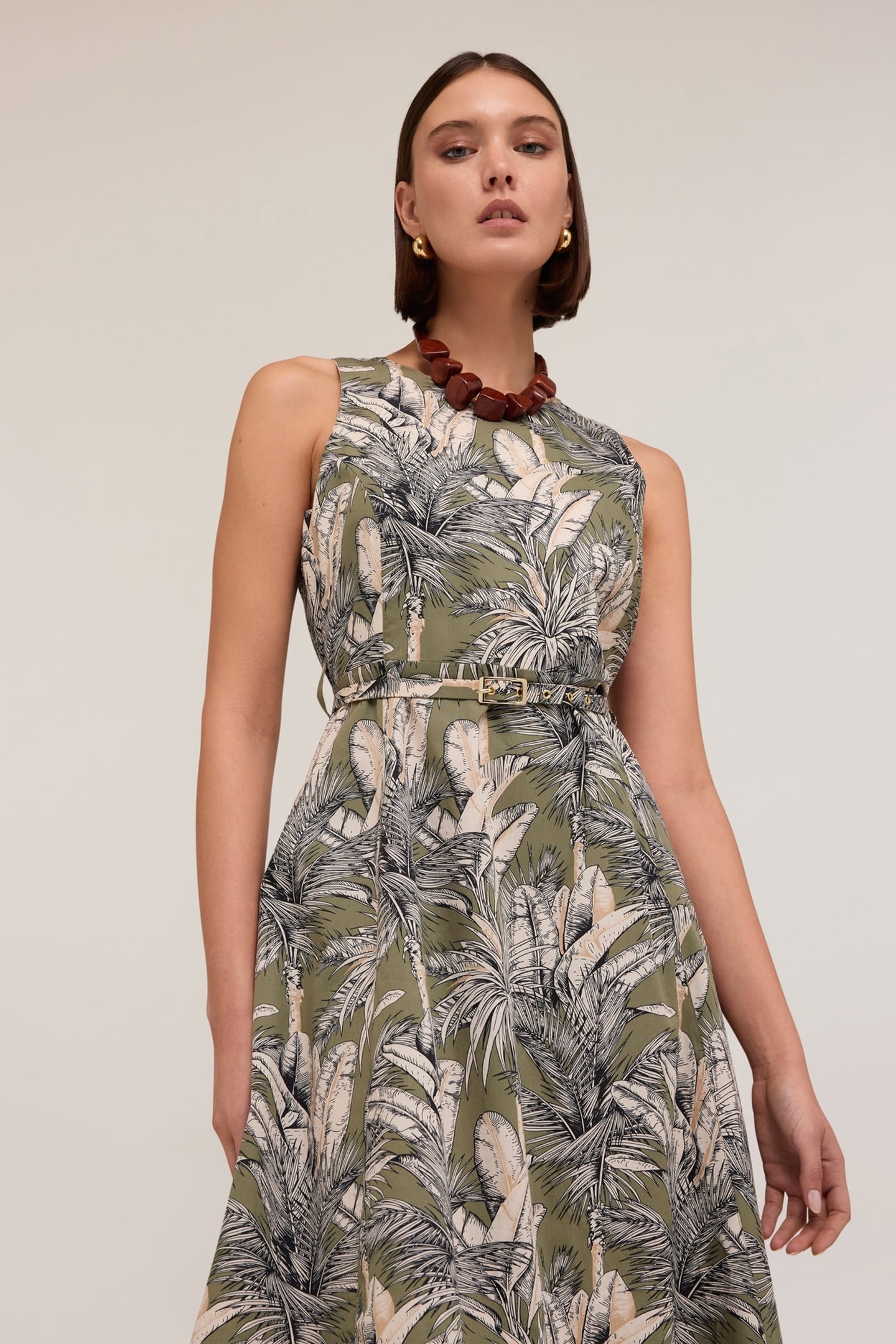JUNGLE PATTERN FLARED DRESS MILITARY GREEN 3