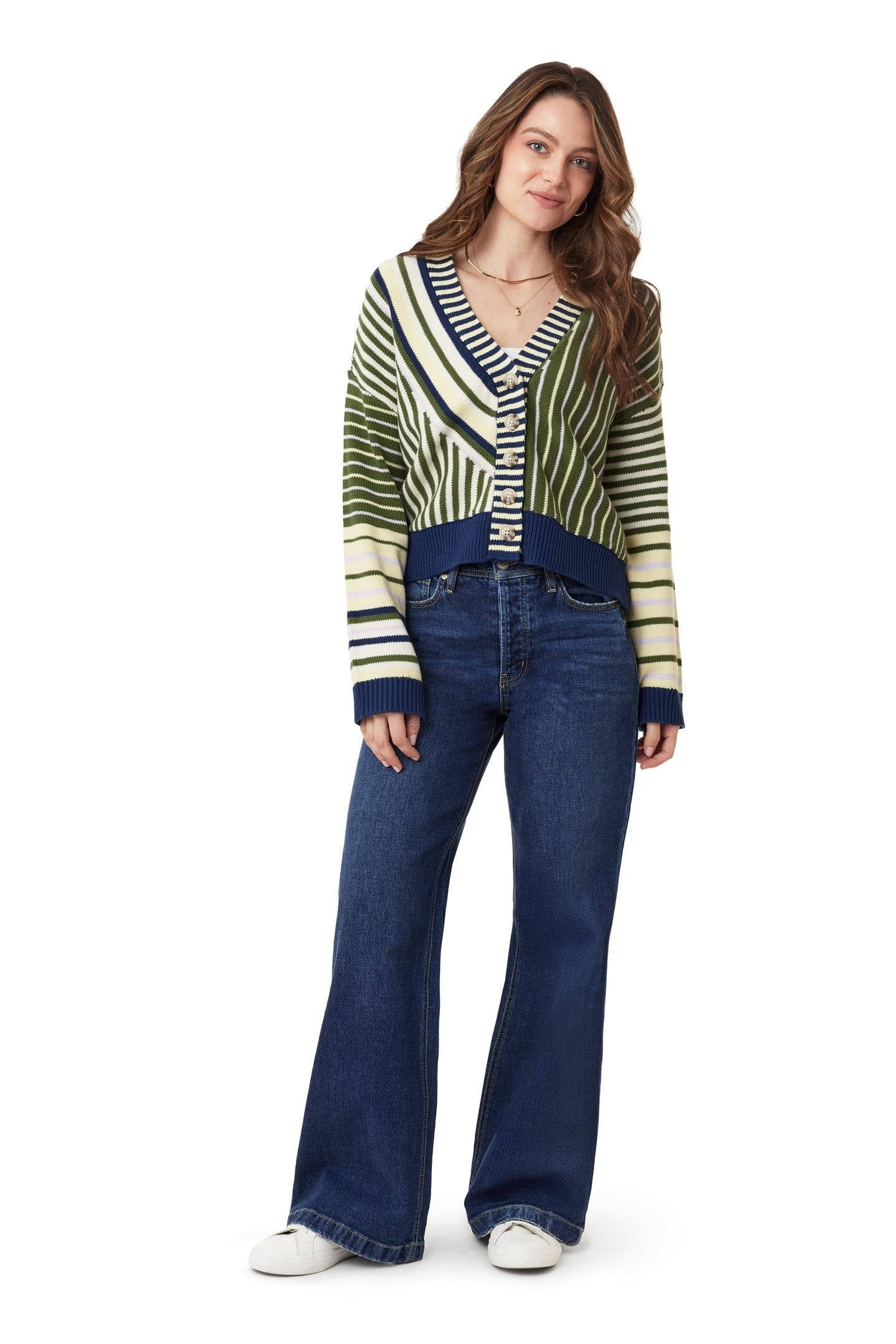 V NECK CARDIGAN GARDEN GREEN MIX 1