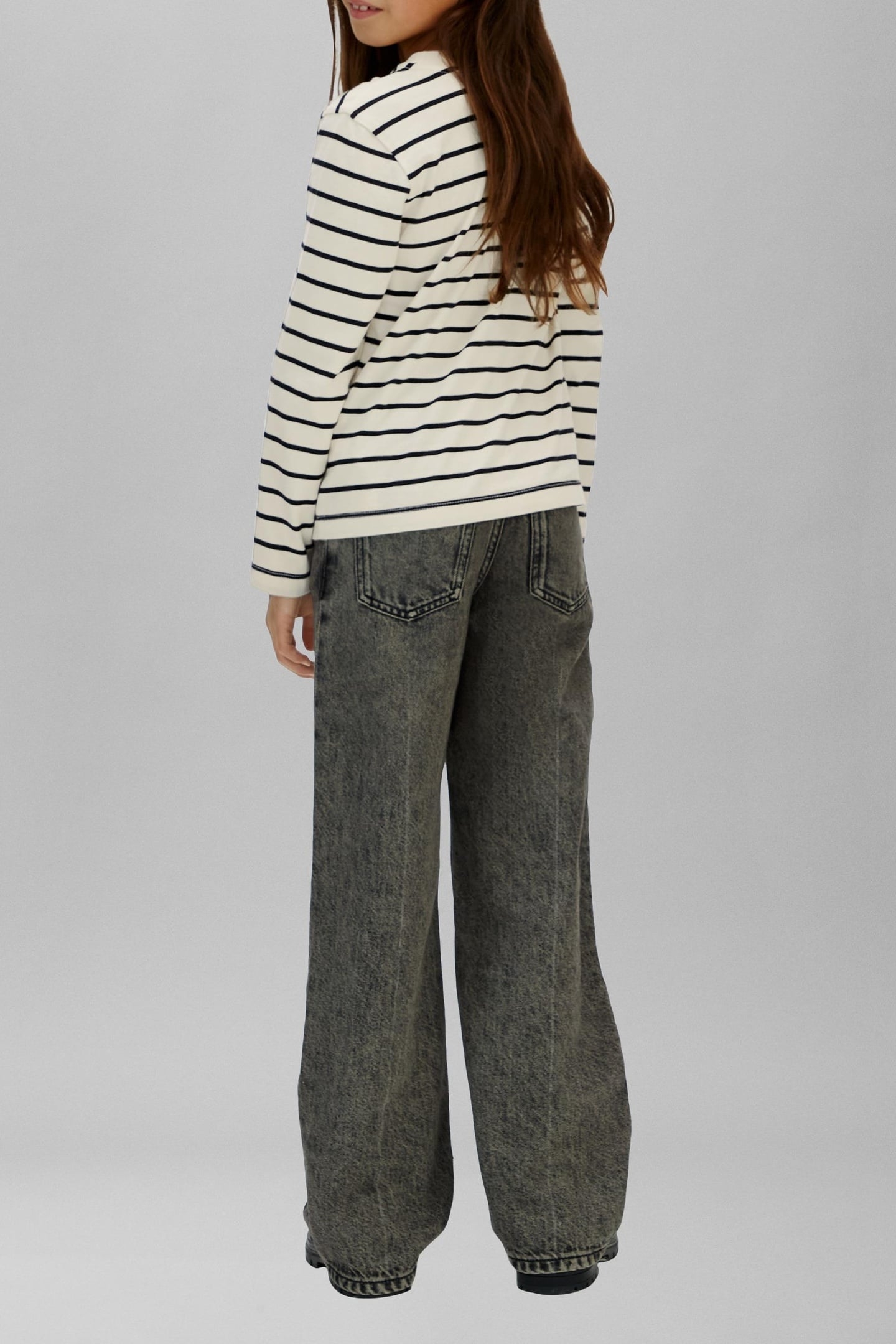 GIRLS YD STRIPE L/S T-SHIRT WHITECAP GRAY/ CK BLACK 3