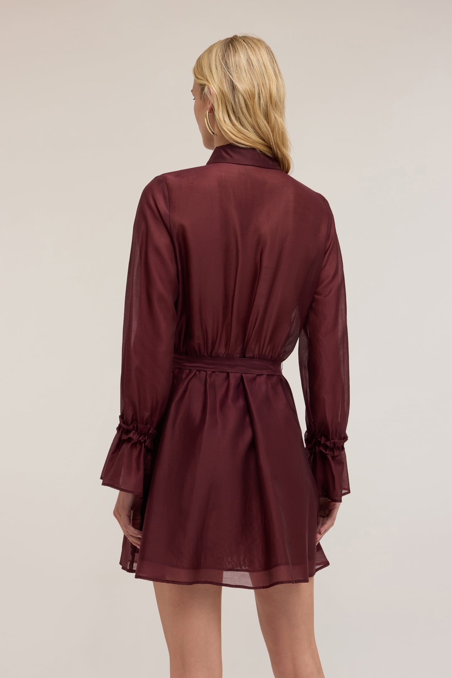 VOILE CHEMISIER DRESS WITH FLOUNCES BURGUNDY 2
