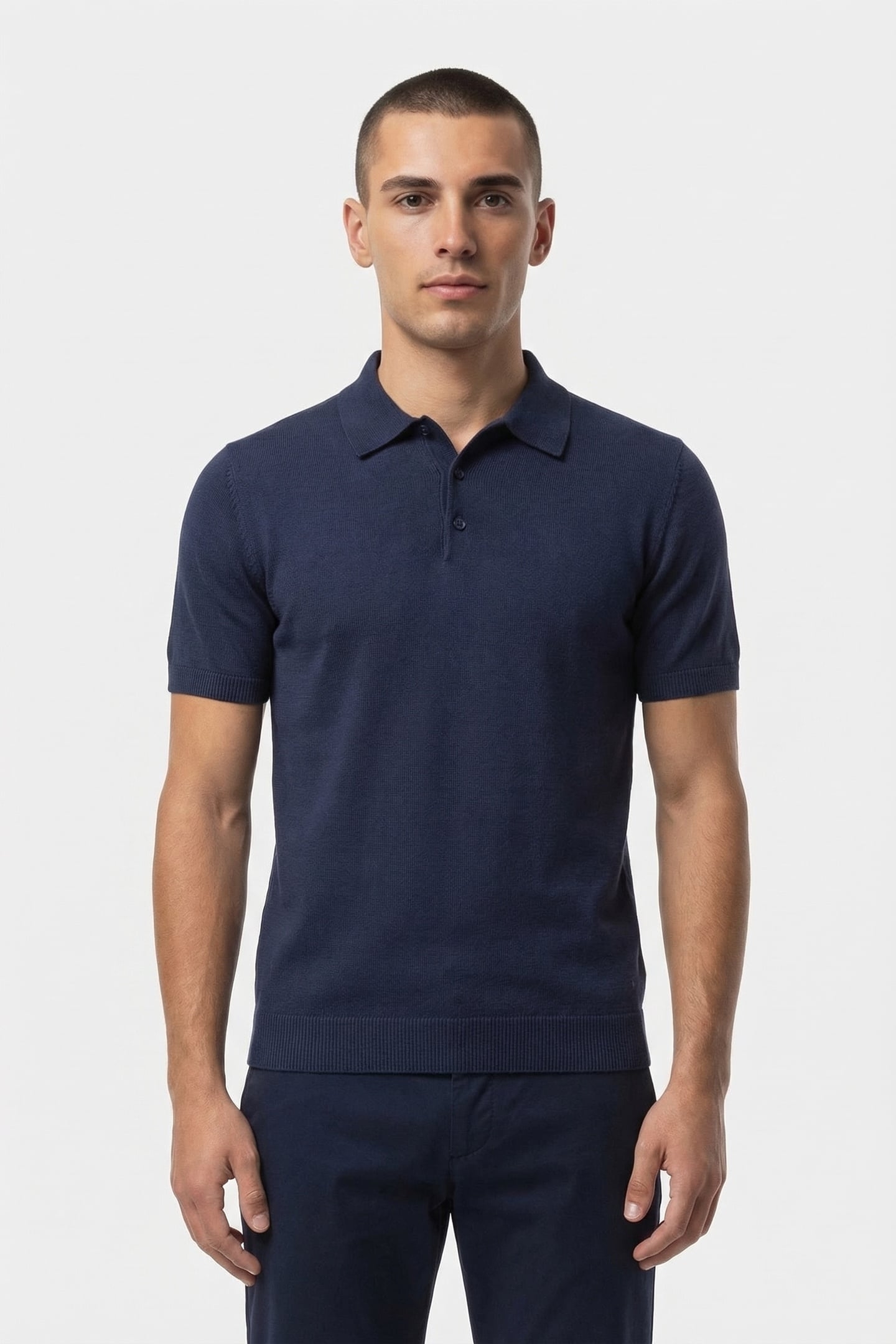 PULLOVER SHORT SLEEVE POLO BUTTON SOLID DEEP BLUE 1