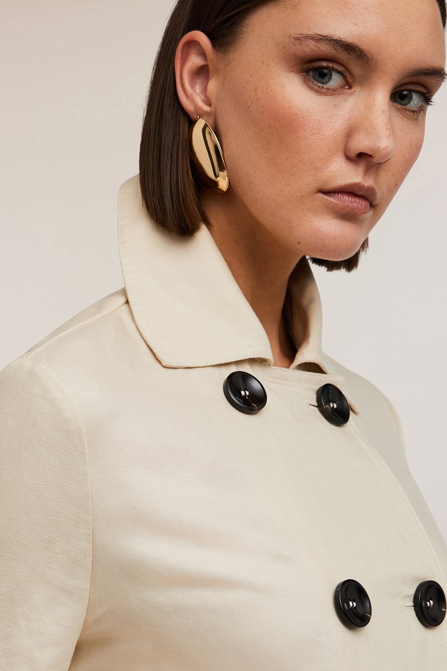 LINEN BLEND CANVAS PEA COAT BEIGE 4