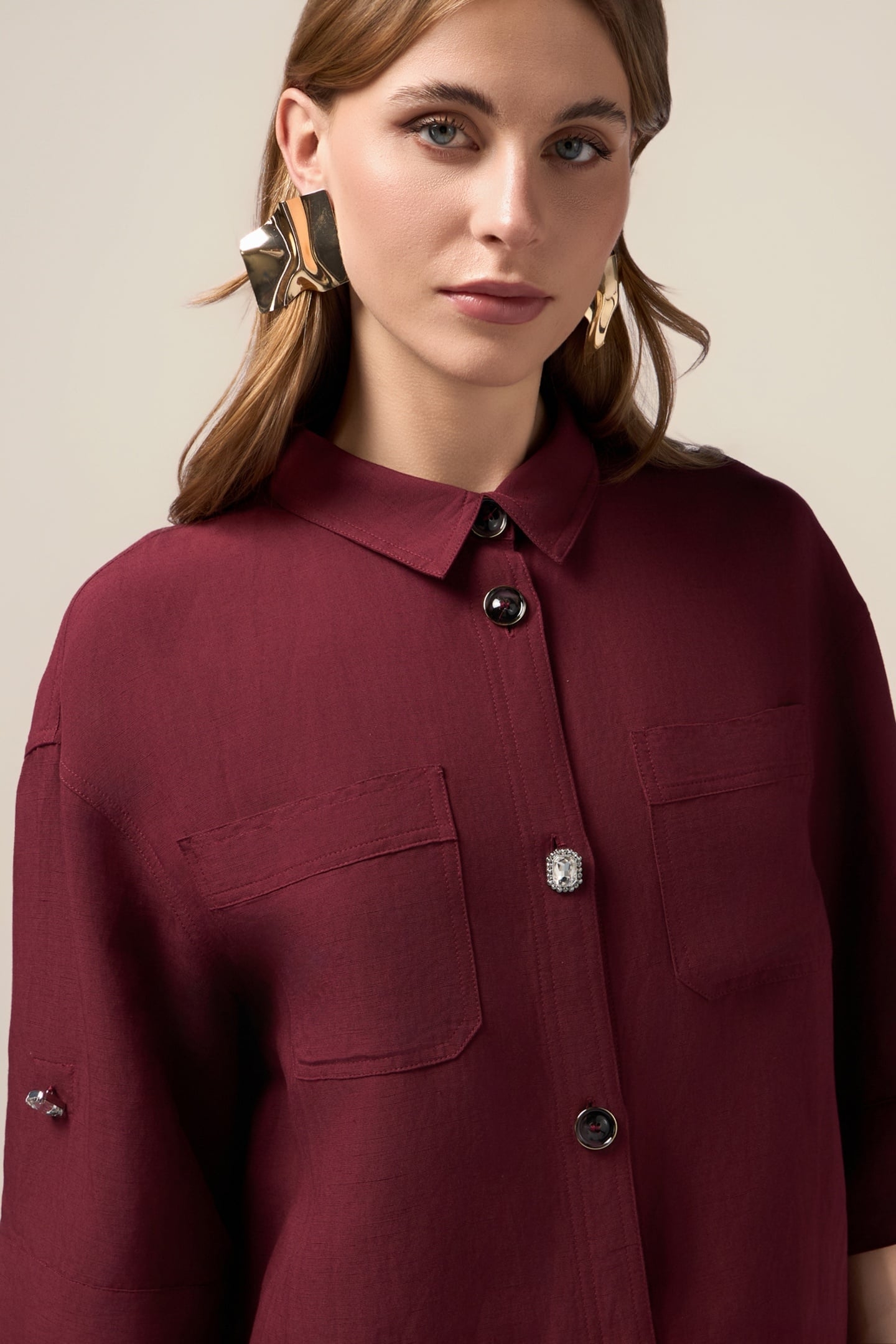 BOXY LINEN BLEND JACKET BURGUNDY 4
