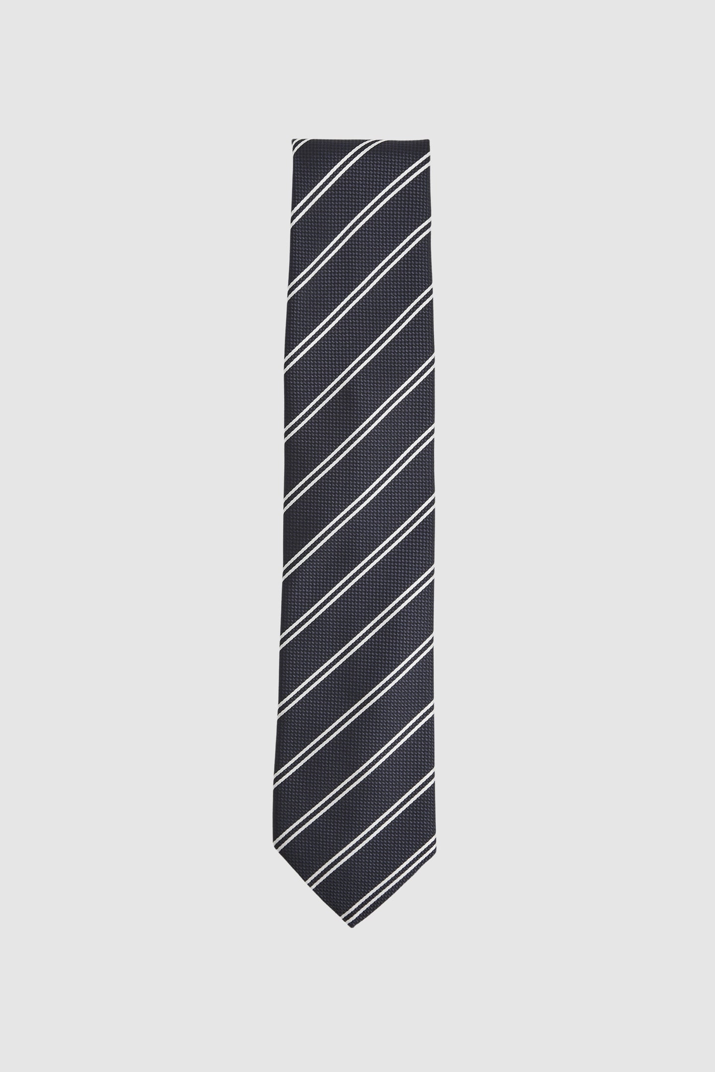 STRIPE SILK BLEND TIE NAVY 1