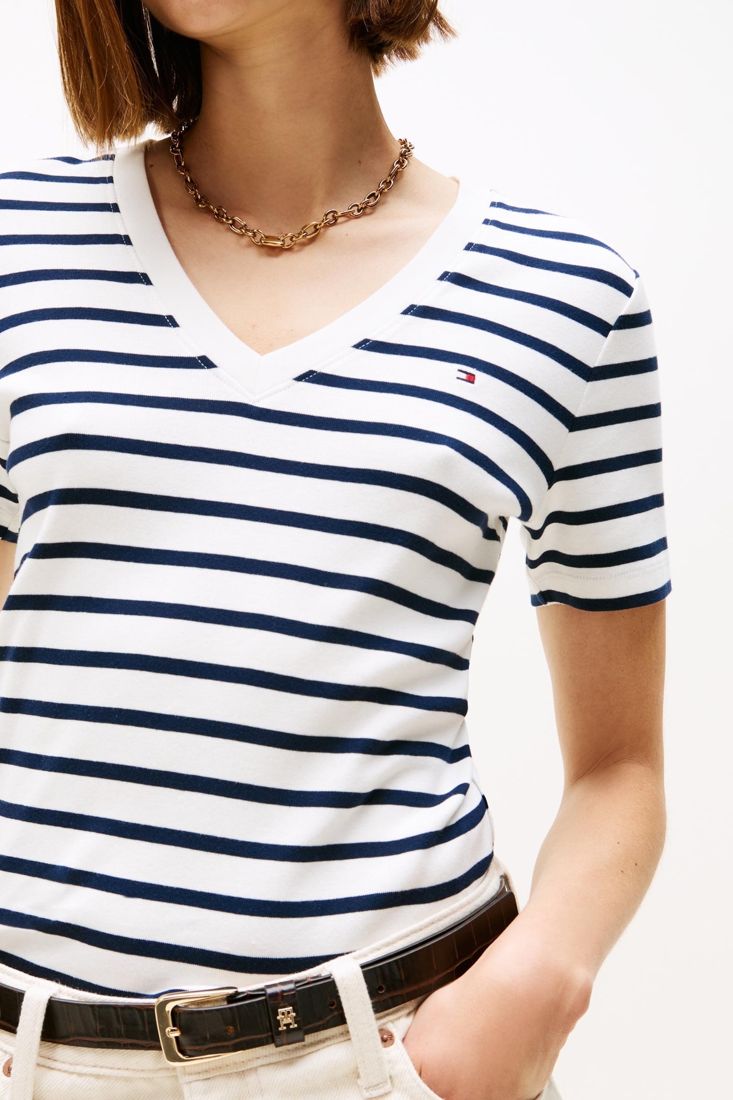 SLIM CODY V-NECK SS T-SHIRT BRETON/ECU/DARK NIGHT NAVY 4