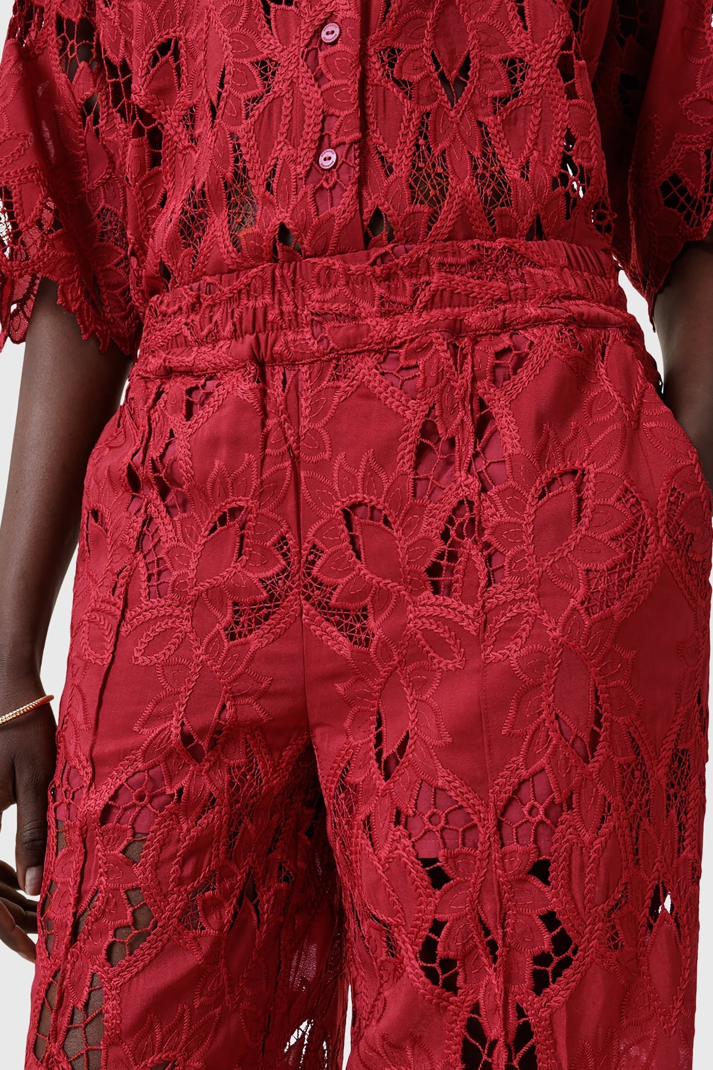 CHARLI EMB TROUSER BURNT BRICK RED 8