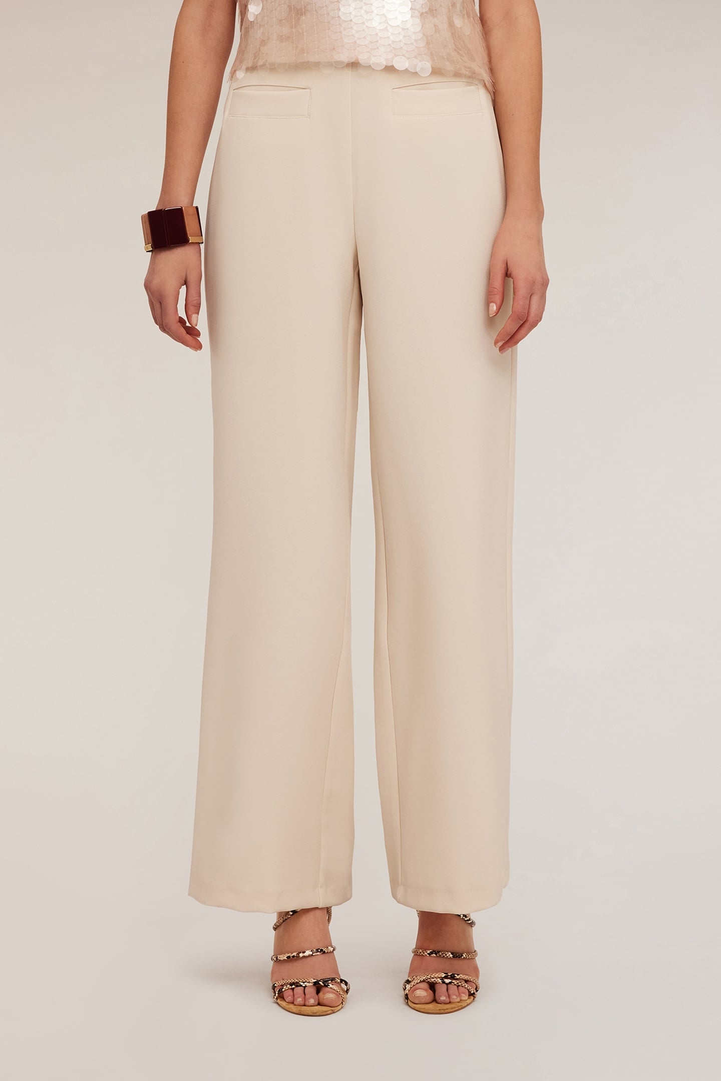HIGH-WAISTED PALAZZO TROUSERS IN CRÊPE FABRIC WHITE 1