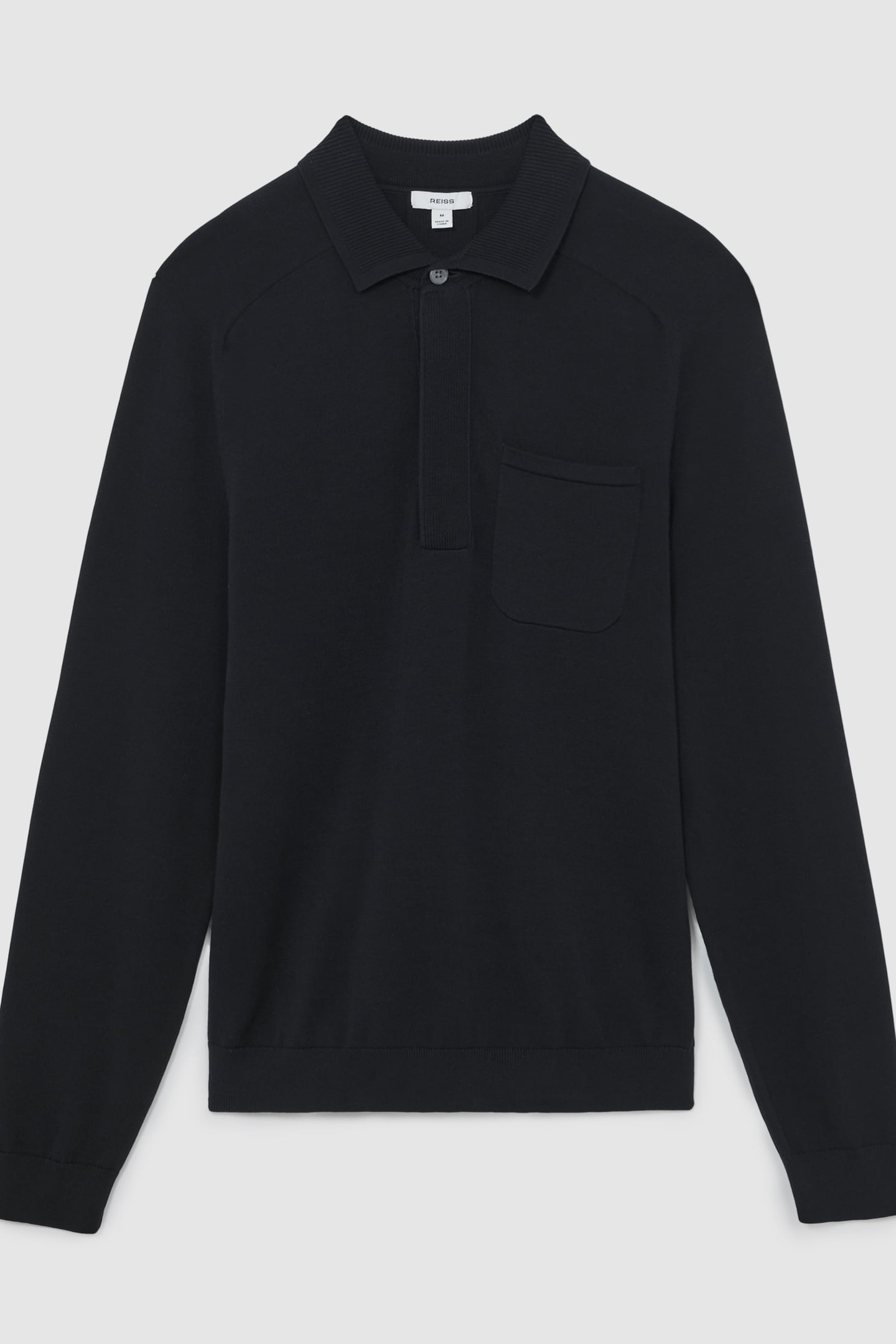 LS CONCEALED BUTTON PLACKET RIBBED COLLAR POLO NAVY 3