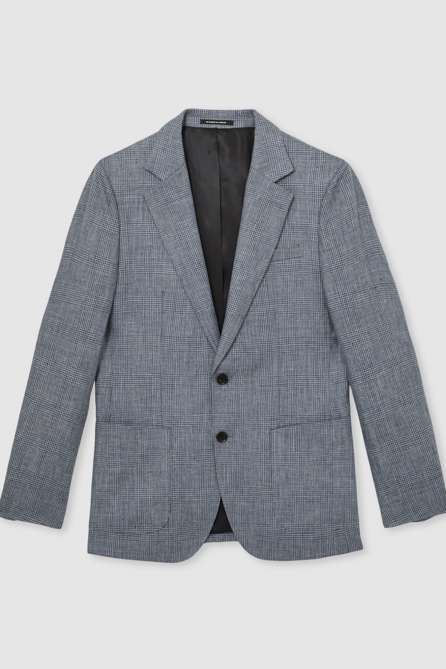SB 2B NOTCH PRINCE OF WALES CHECK LINEN BLAZER SOFT BLUE 3
