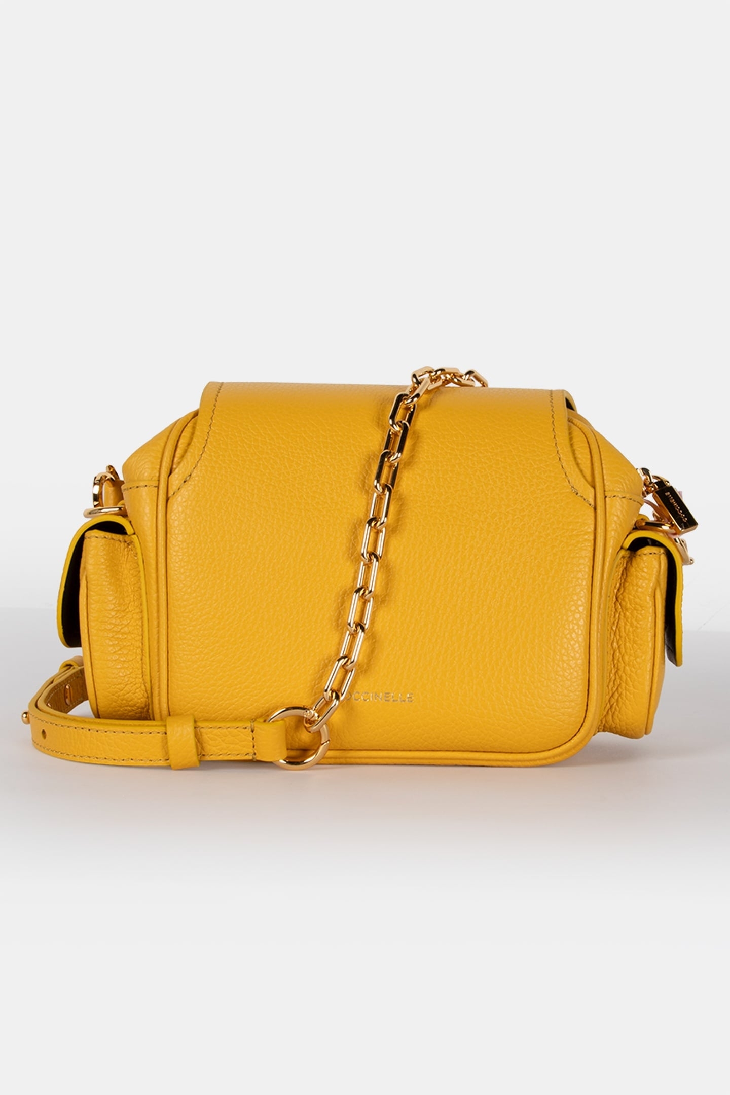 LEATHER CROSS BODY BAG WITH CHAIN STRAP IN YELLOW 4