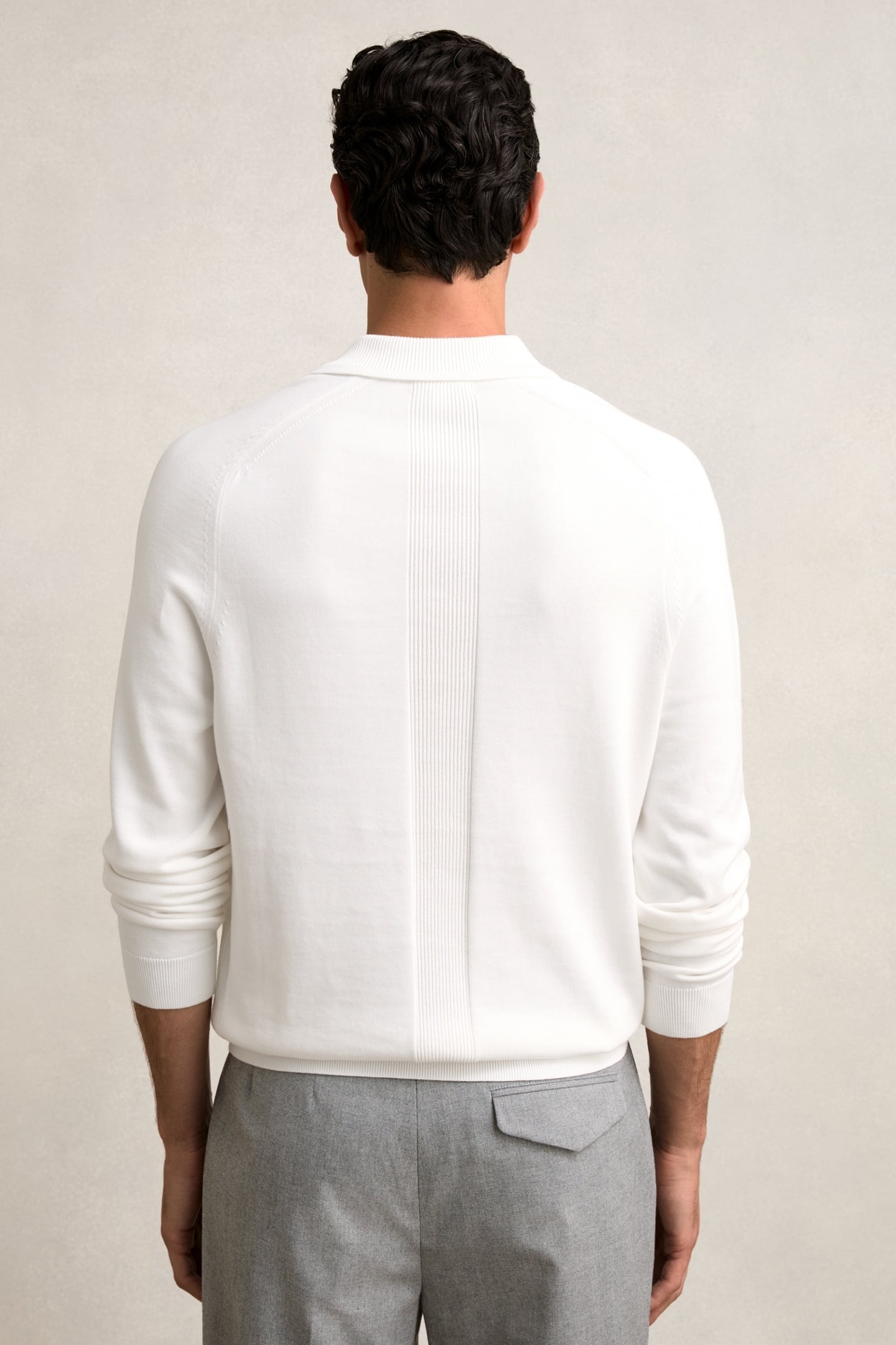 LS CONCEALED BUTTON PLACKET RIBBED COLLAR POLO WHITE 3