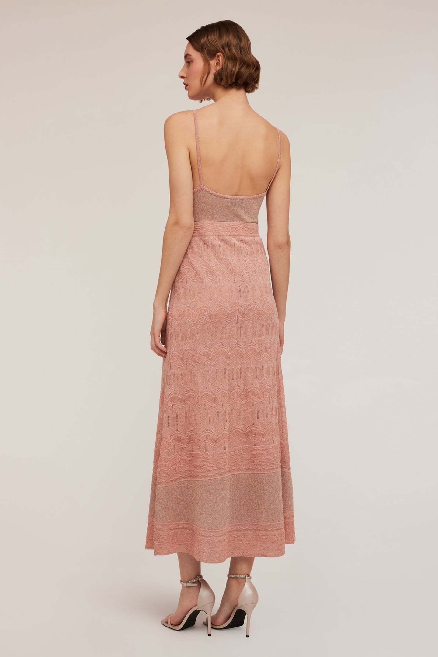LONG PATTERNED LUREX KNIT DRESS PINK 2