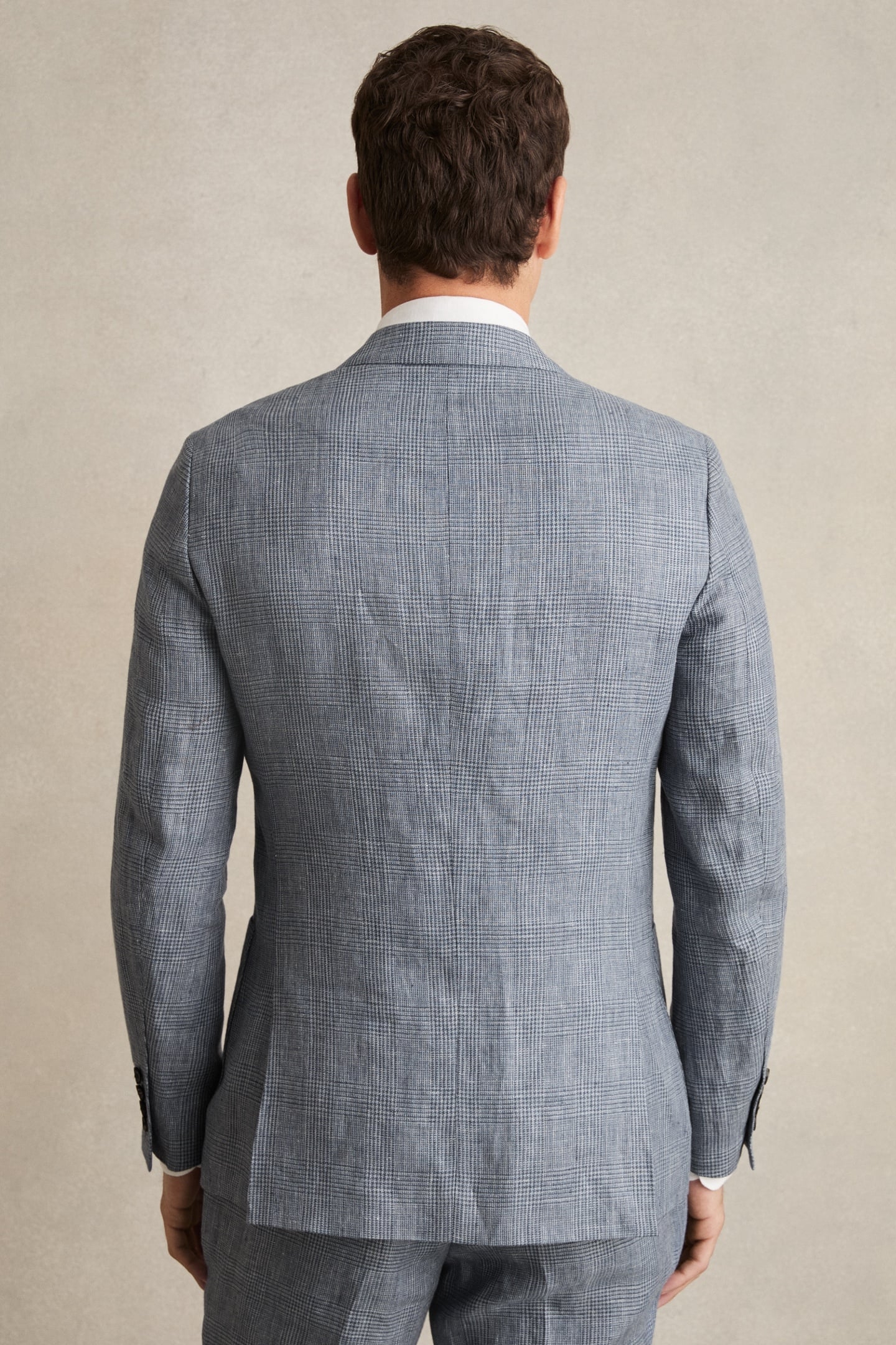 SB 2B NOTCH PRINCE OF WALES CHECK LINEN BLAZER SOFT BLUE 2