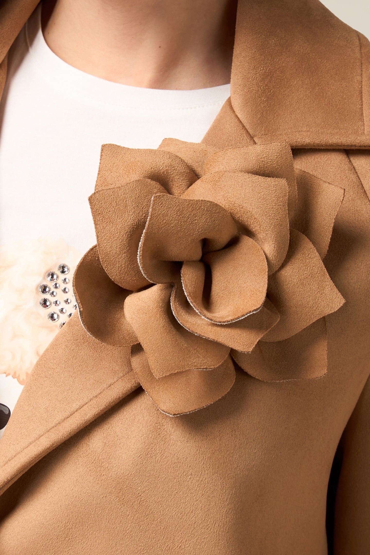 SUEDE-EFFECT CABAN COAT WITH BROOCH BEIGE 4