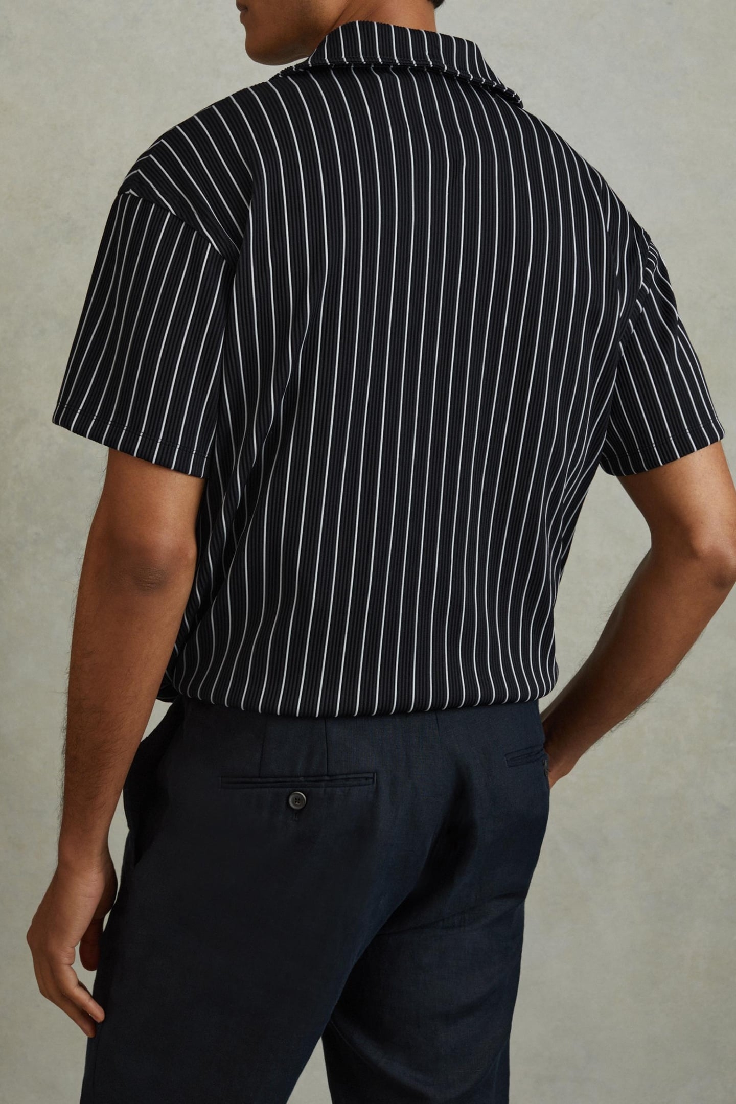 SS STRIPED RIB SHIRT NAVY/WHITE 3