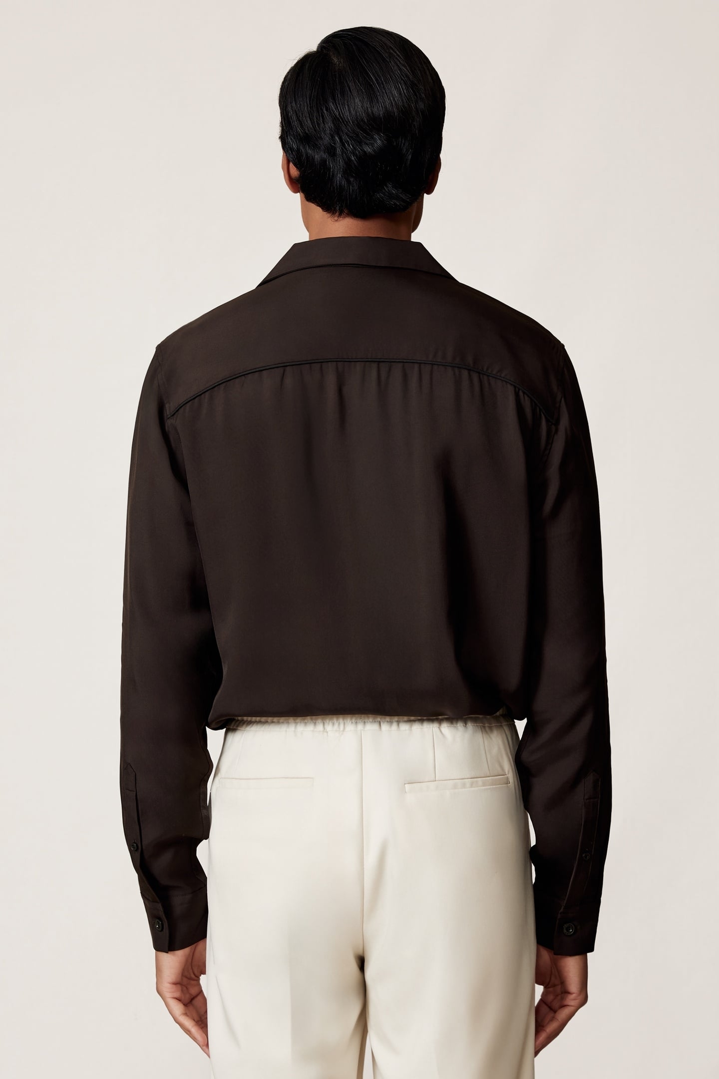 LS TWILL PIPED CUBAN SHIRT CHOCOLATE BROWN 2