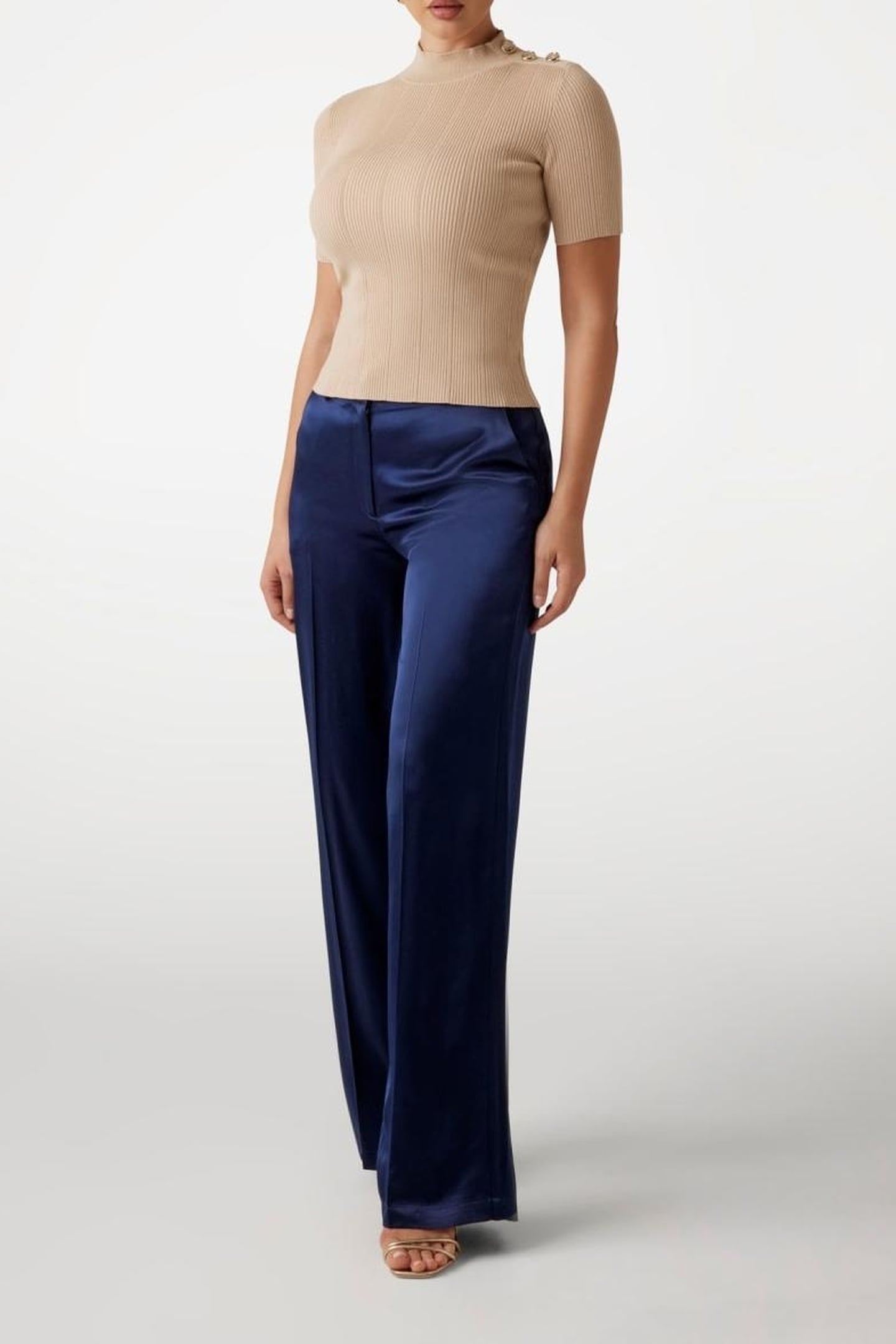 MARCIANO BY GUESS GRACE MOCK NECK SS SWEATER FAWN TAUPE 1