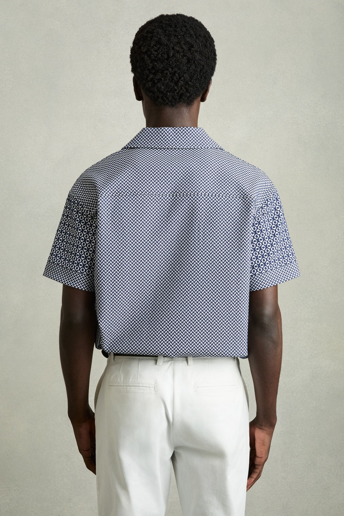 SS GEO JACQUARD COLOUR BLOCK CUBAN SHIRT NAVY/WHITE 3
